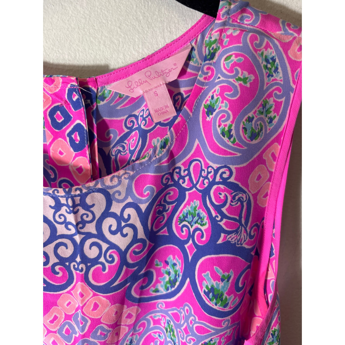 Lilly Pullitzer Silk Hot Pink and Lavendar Sleeveless Top Sz S