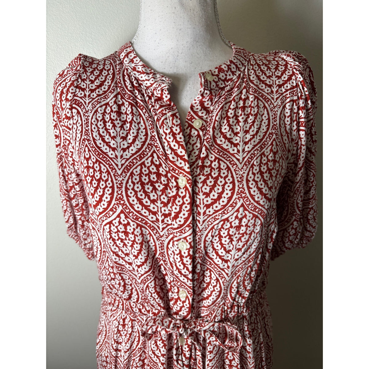 Emerson Fry / India Collection Red and white Block Print Maxi Dress Sz S