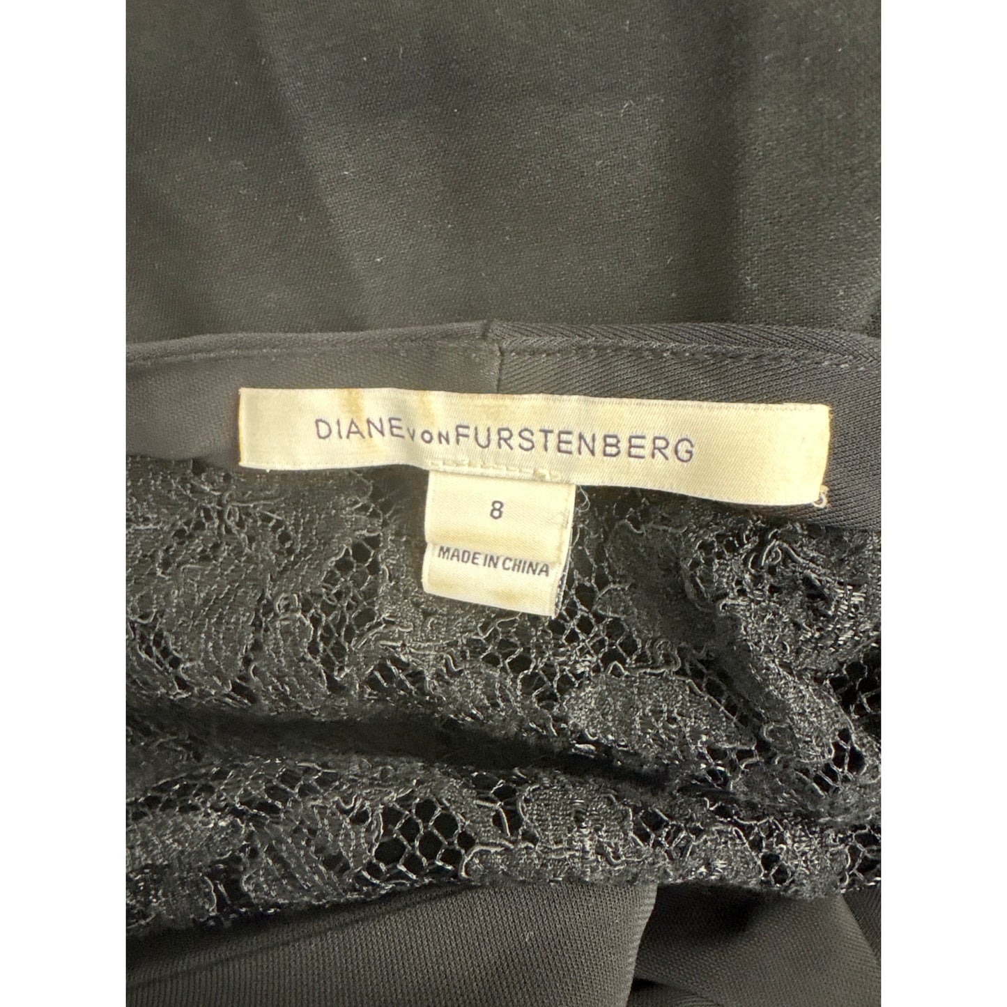 Diane VonFurstenberg Black With Lace Short Sleeve Wrap Dress Sz 8