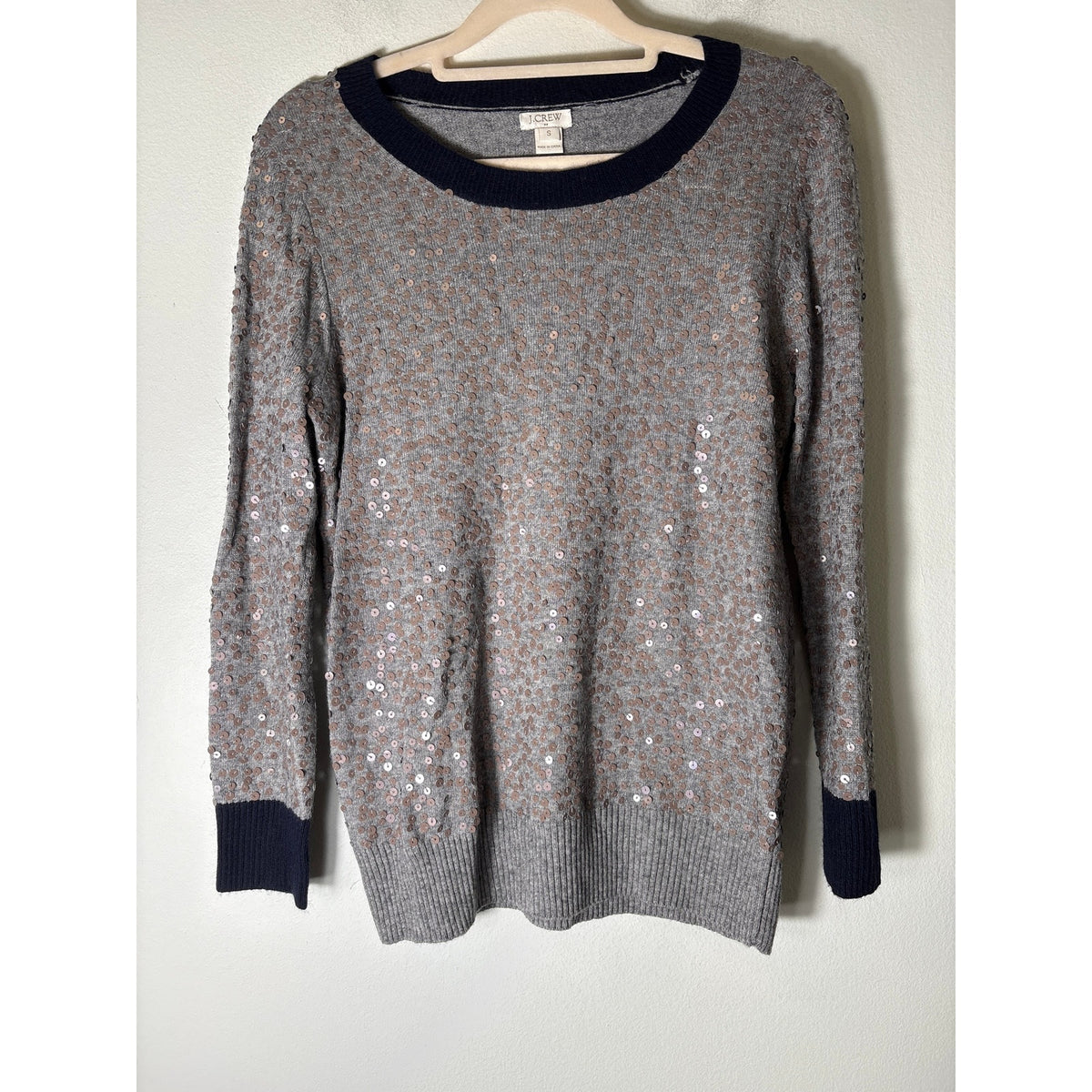 J.Crew Gray With Black Trimmed Sequined Sweater Sz S