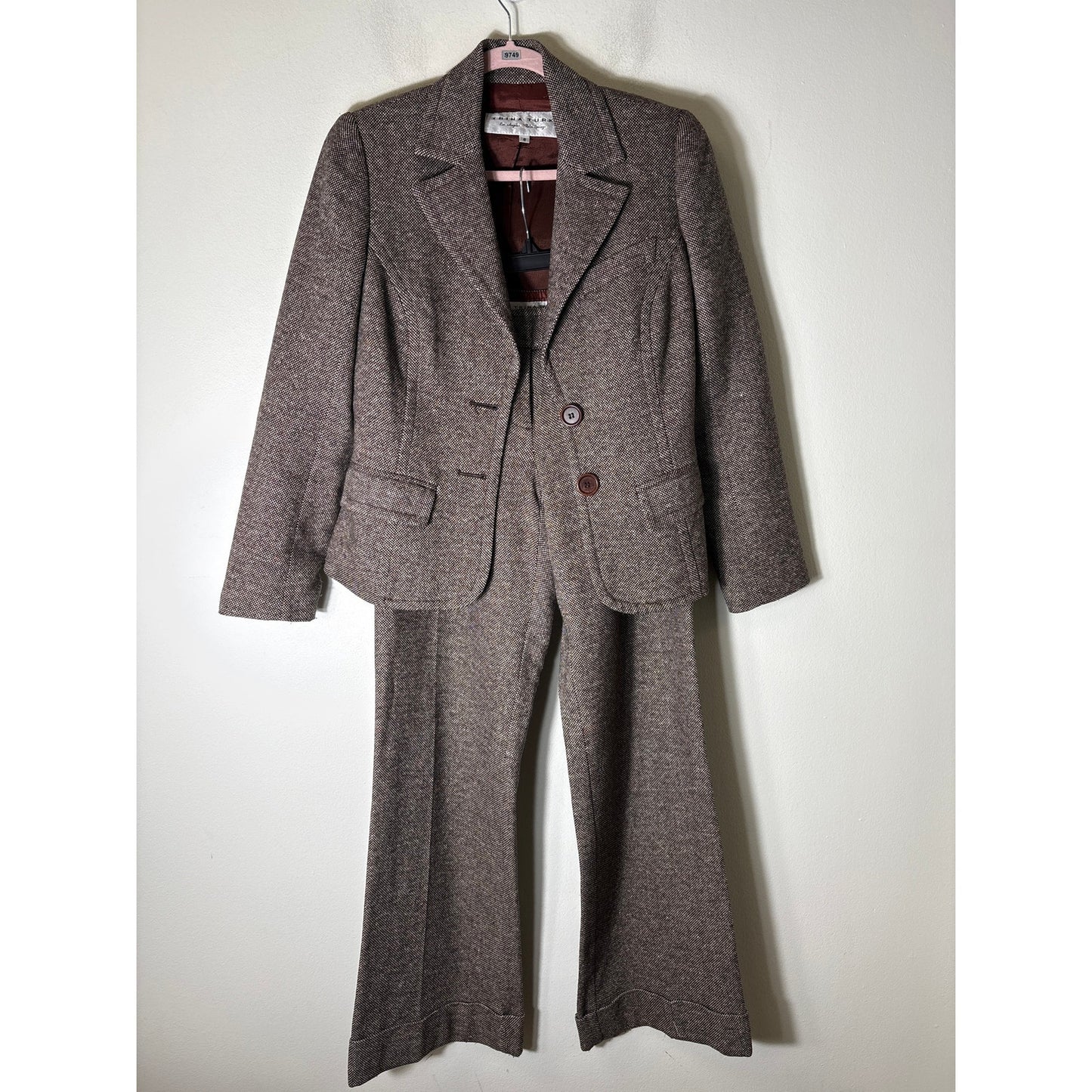 Trina Turk Brown Long Sleeve Wool Blend Fitted Pants Suite Sz 6