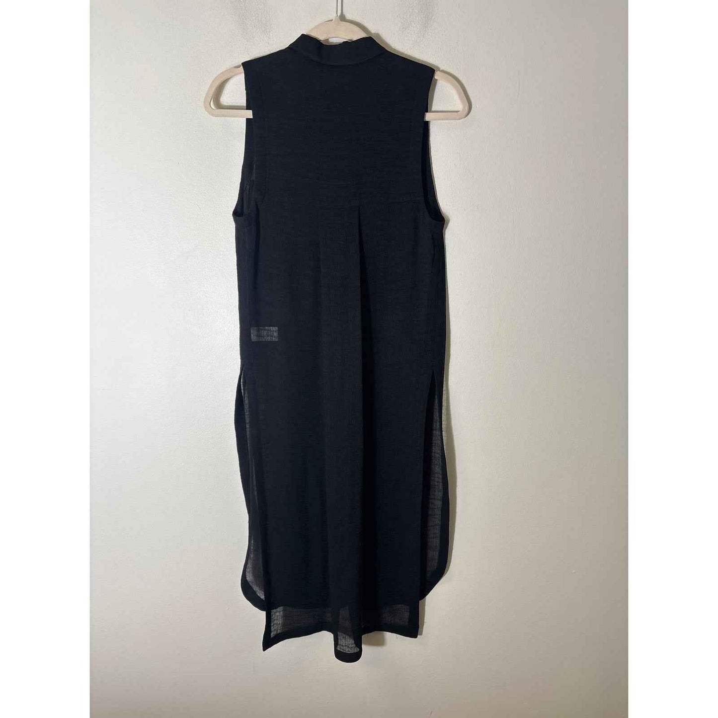 Helmut Lang Black Sheer Sleeveless Button Up Long Length Cardigan Overlay Sz S