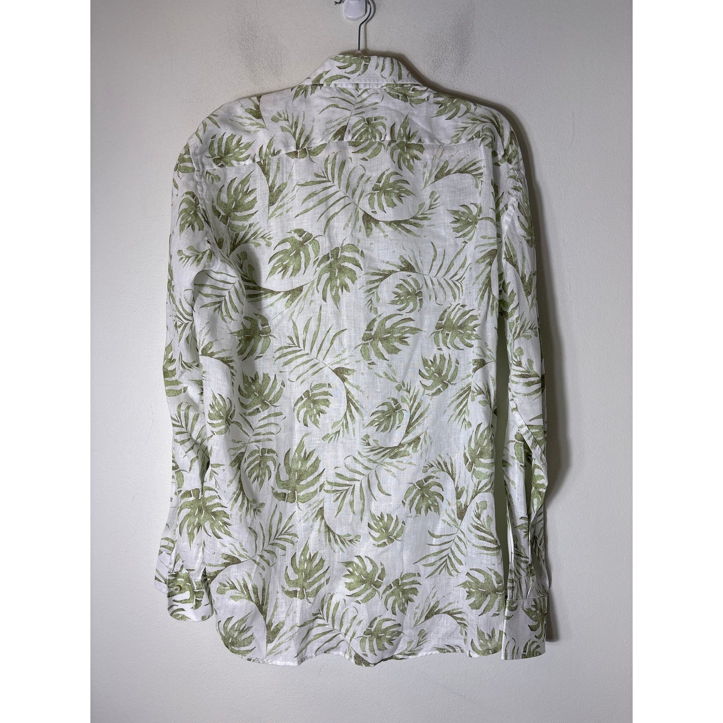 Ingram White Green Leaf Long Sleeve Linen Button Up Shirt Sz L