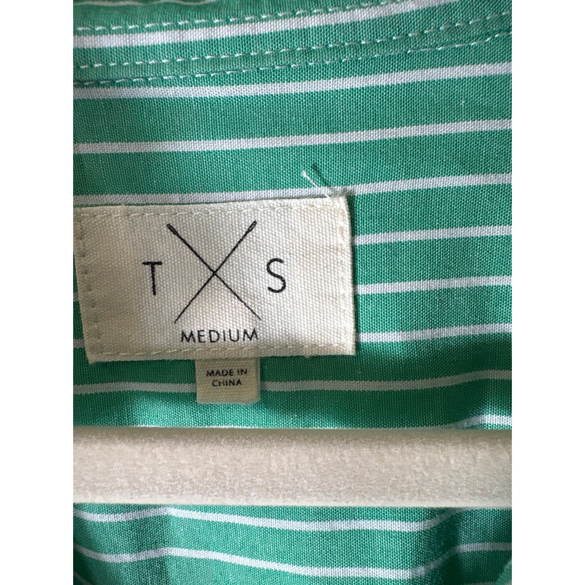 T X S /Thread and Supply Green and White Stripe Button Up Collard Shirt Sz M