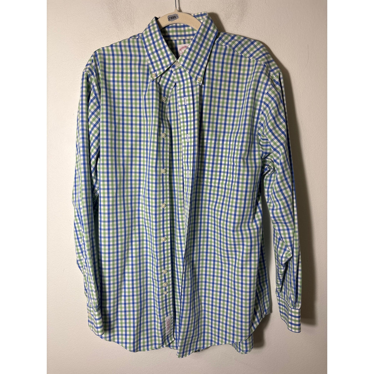 Mens Brooks Brothers Blue and Green Plaid Button Up Long Sleeve Shrt Sz M