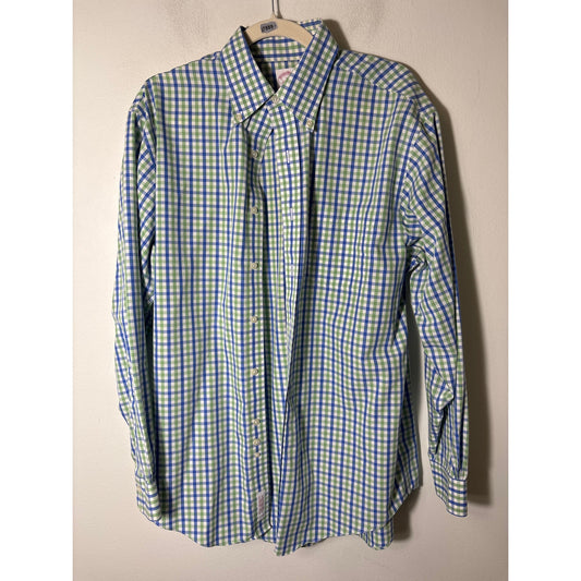Mens Brooks Brothers Blue and Green Plaid Button Up Long Sleeve Shrt Sz M