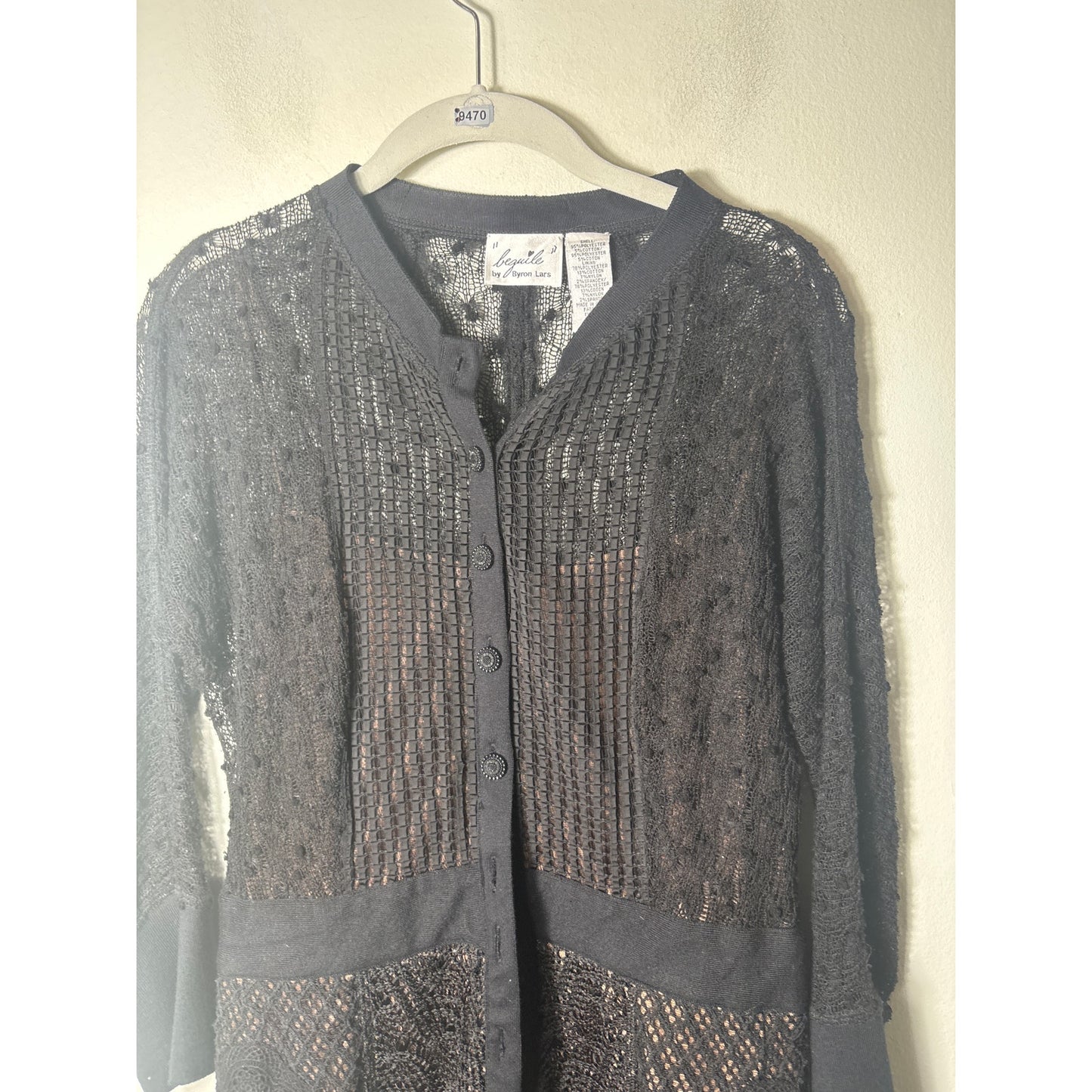 Beguile by Byron Lars Black Lace 3/4 Sleeve Midi Dress Sz 8