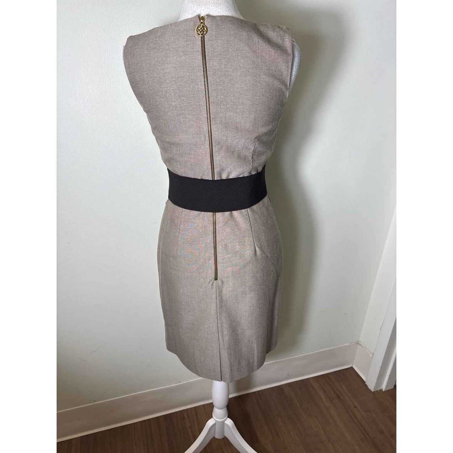 Antonio Melani Light Brown Sleeveless Belted Midi Sheath Dress Sz 0