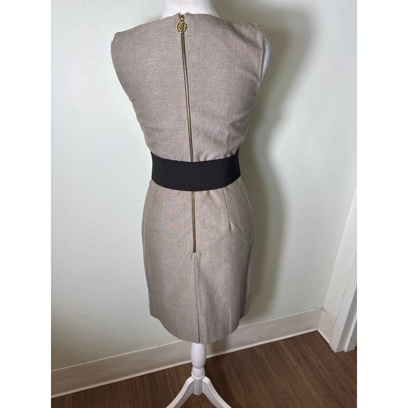 Antonio Melani Light Brown Sleeveless Belted Midi Sheath Dress Sz 0
