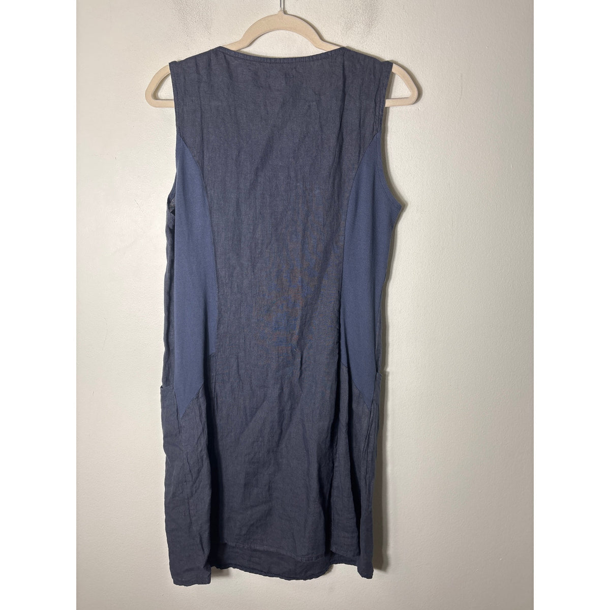 Lina Tomei Gray Linen Mixed Media Sleeveless Dress Sz L