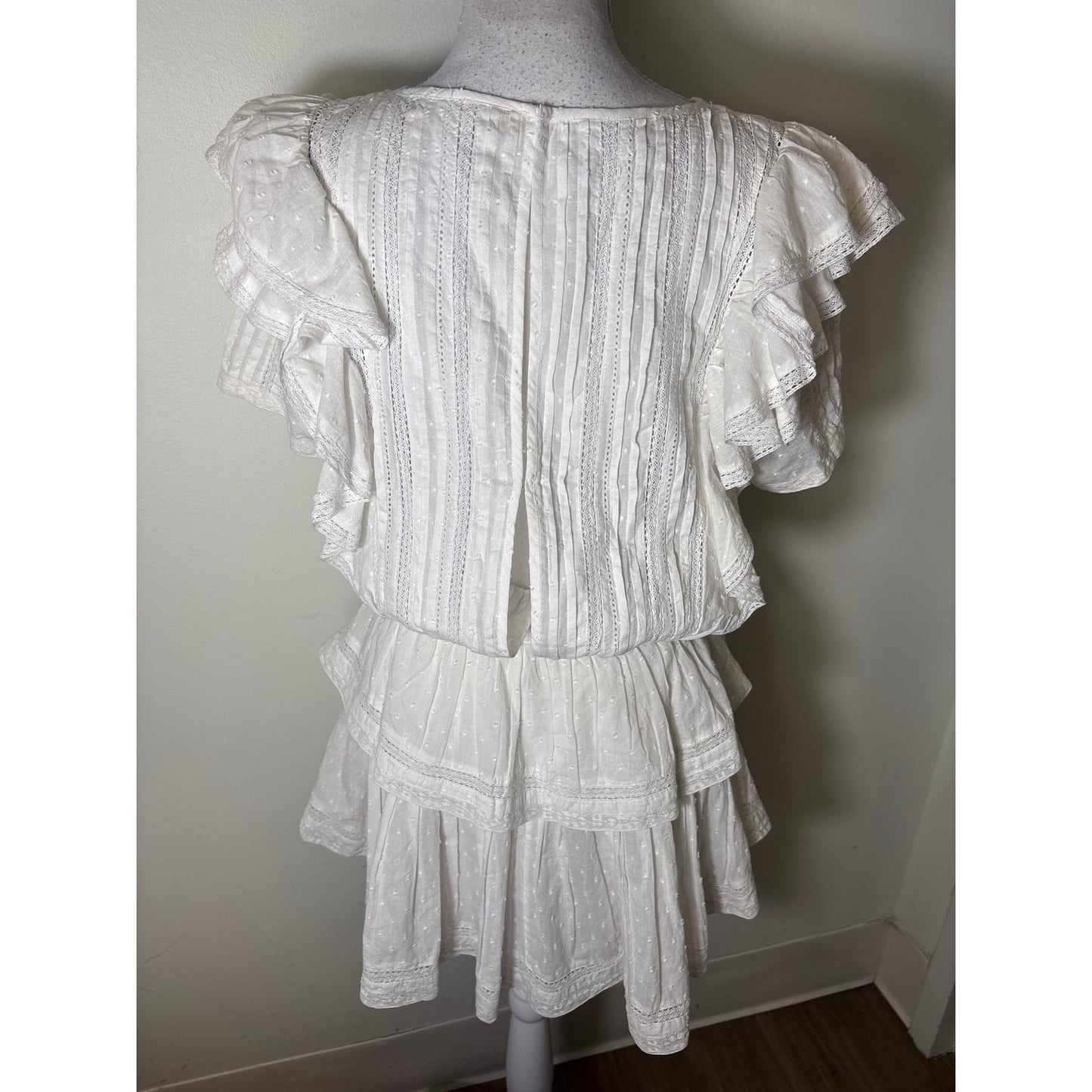 Love Shack Fancy Short Sleeve Cotton Ruffle Dress Sz M