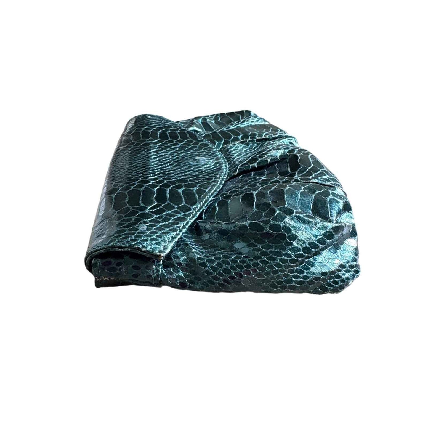 Carlos Falchi Dark Green Metallic Snake Skin Crossobody /Clutch Purse Sz 10"x6"