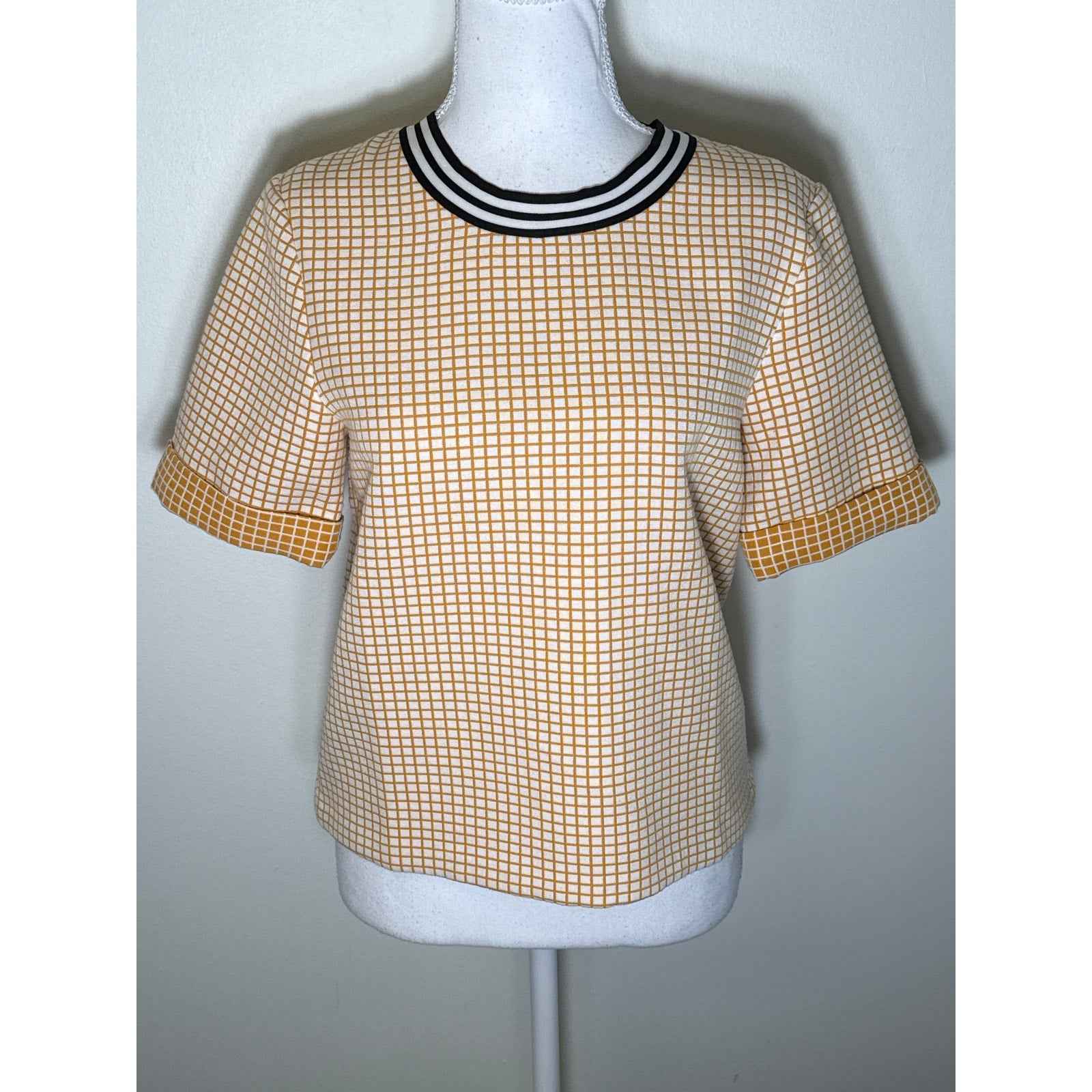 Buru Yellow Windowpane Short Sleeve Top Sz S