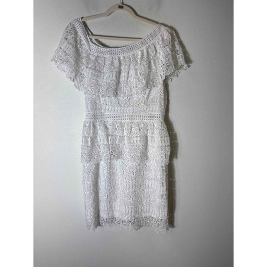 Boohoo Occasion White Lace Off The Shoulder Dress Sz 12