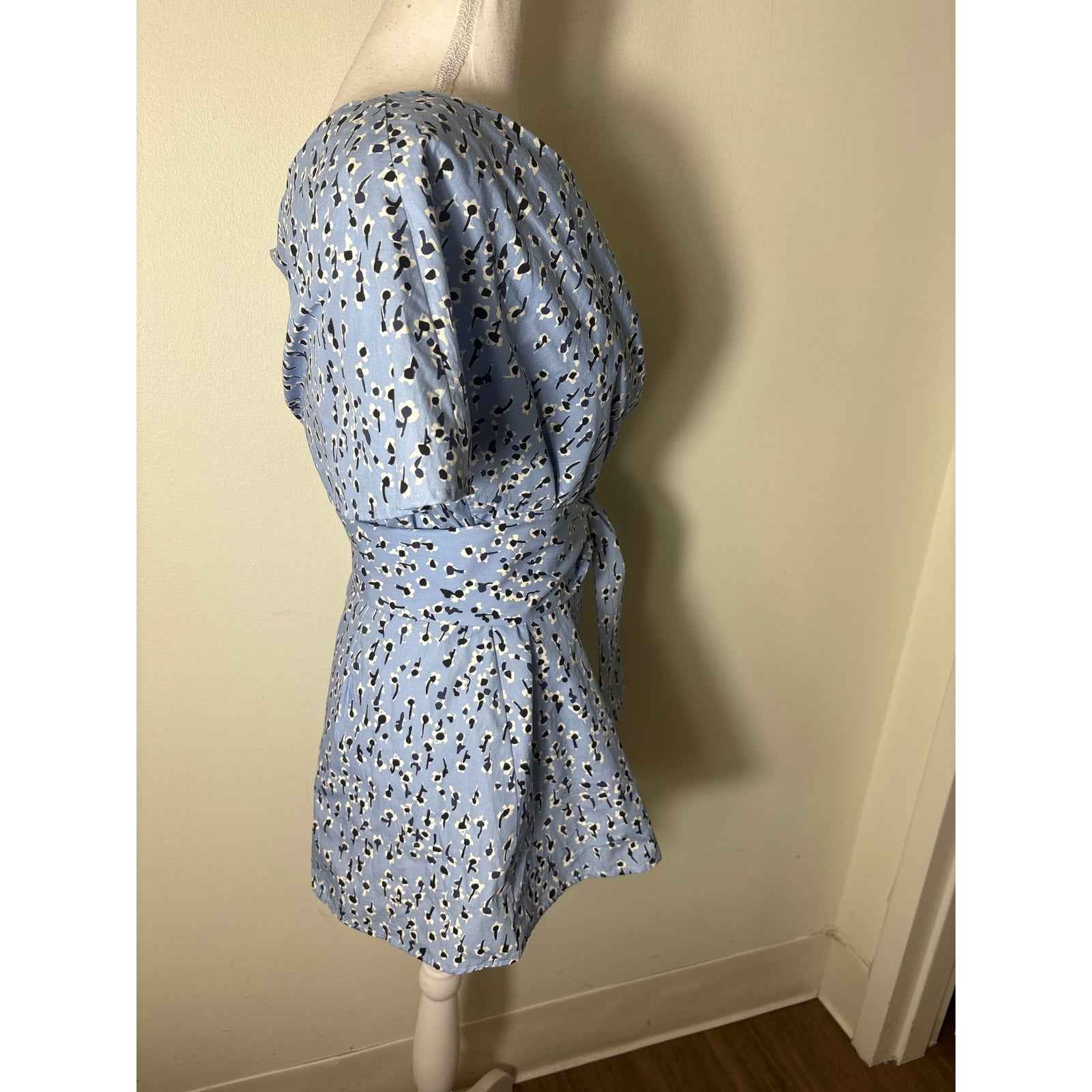Lela Rose Blue Poppy Floral Off The Shoulder Top Sz 14