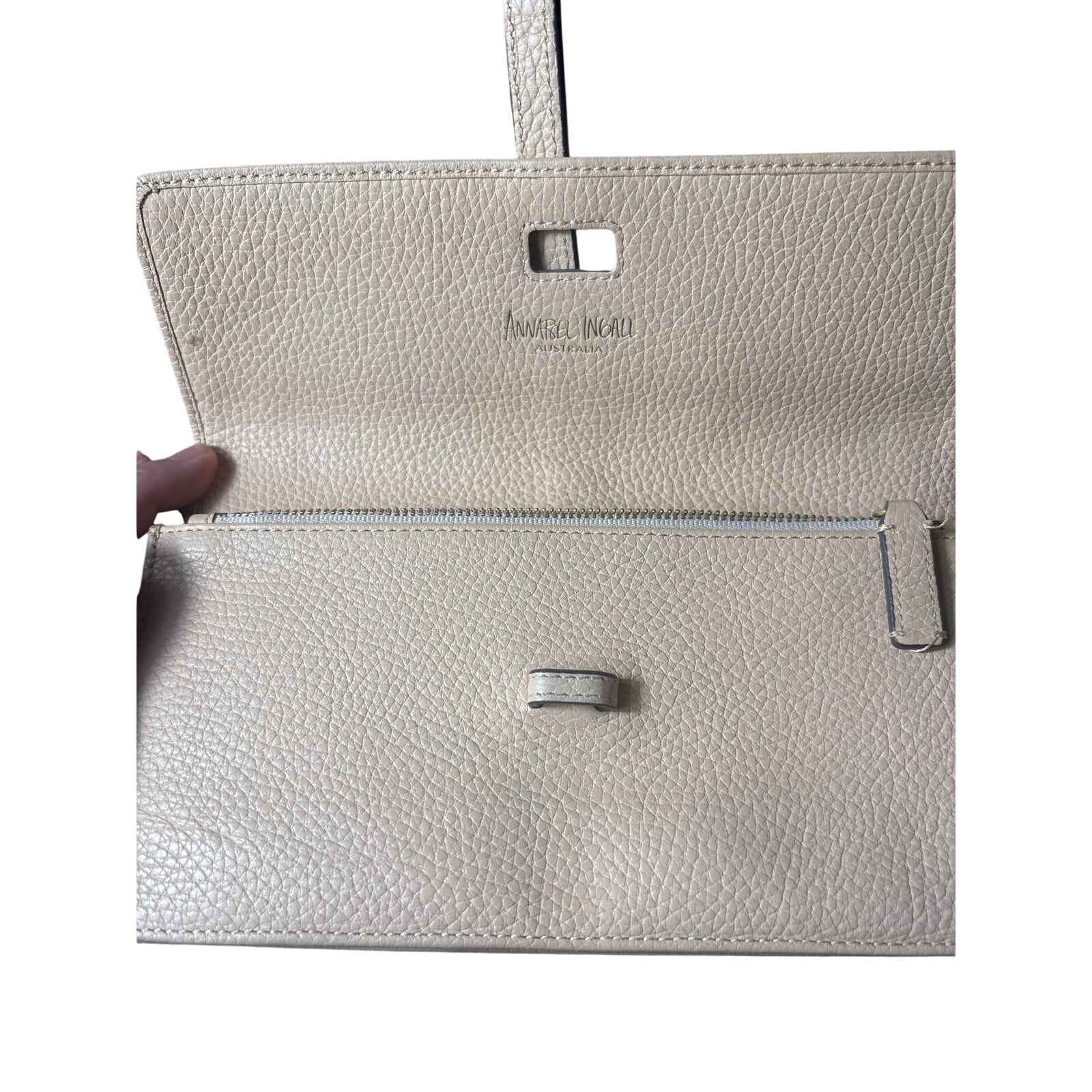 Annabell Ingle Peach Pebbled Leather Clutch