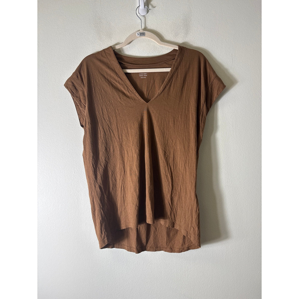 FRAME Brown "Le Mid Rise V" Cap Sleeve Tee Shirt Sz M