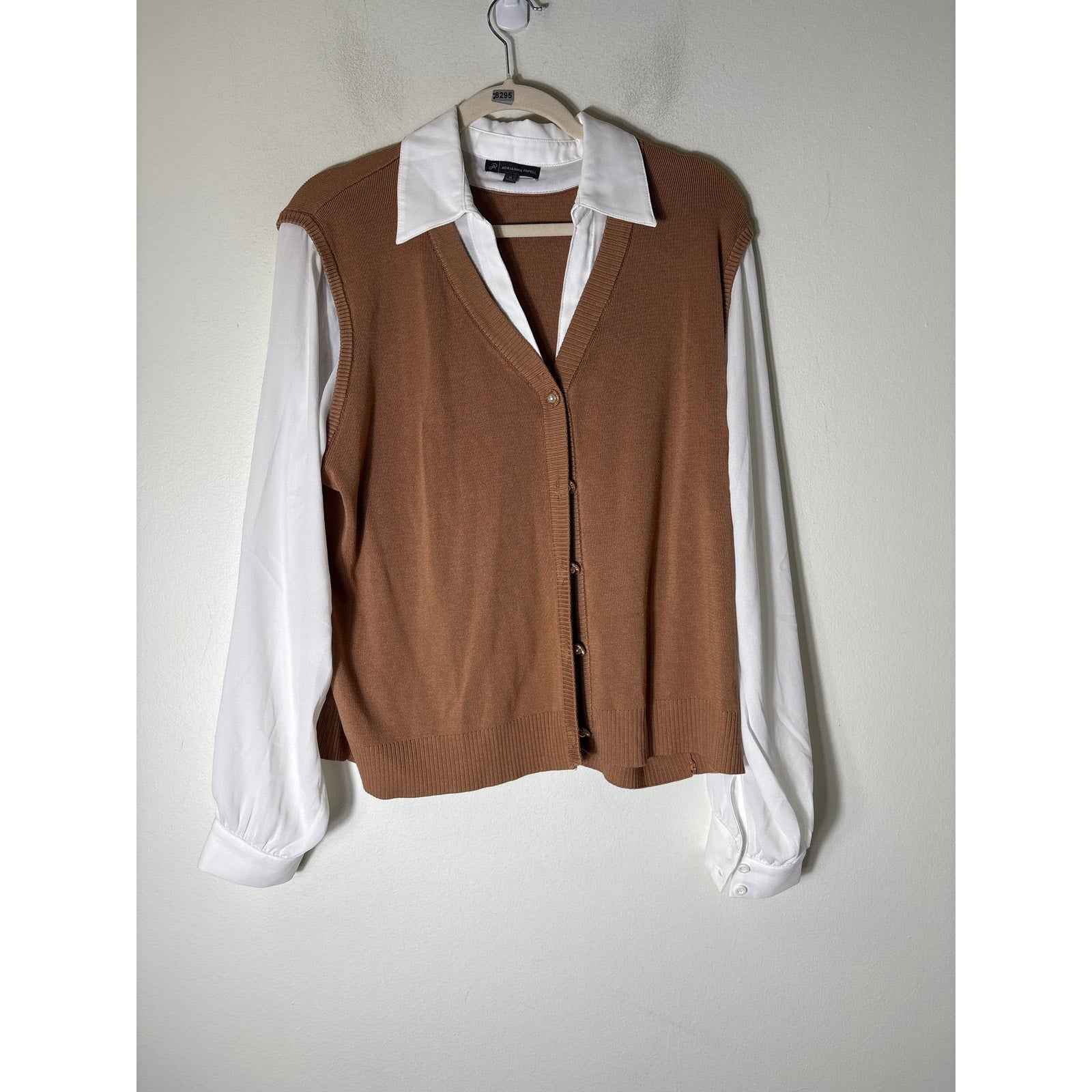 Adrianna Papell Mixed Media Cardigan with Pearl Buttons Sz XL