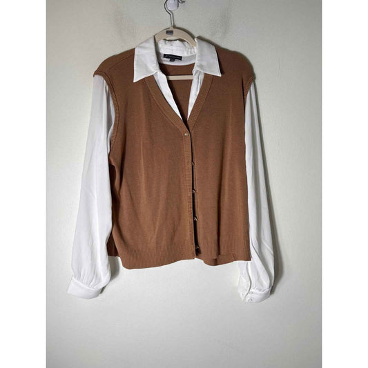 Adrianna Papell Mixed Media Cardigan with Pearl Buttons Sz XL