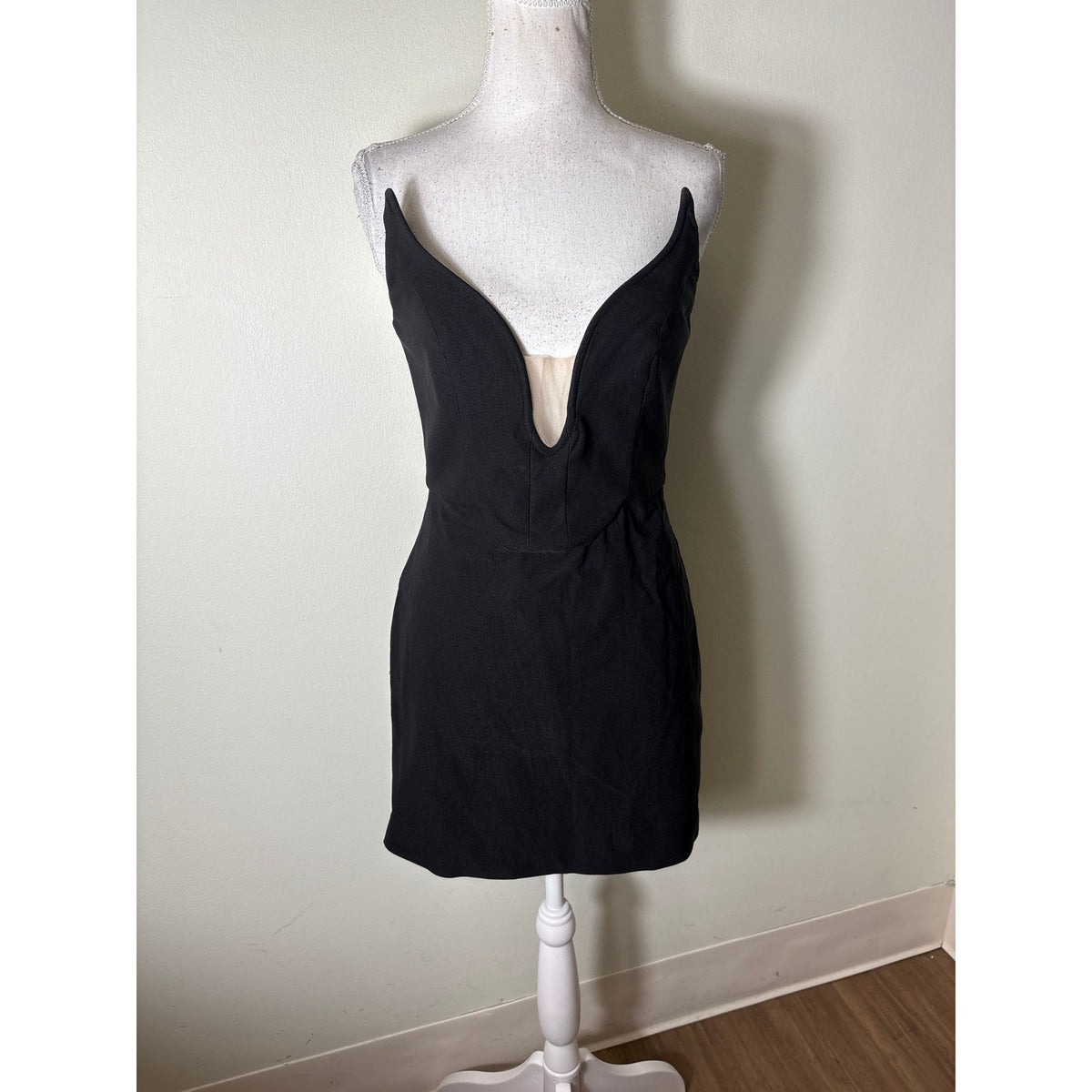 Michael Costello x Revolve Black With Nude Mesh Inset Mini Dress Sz s