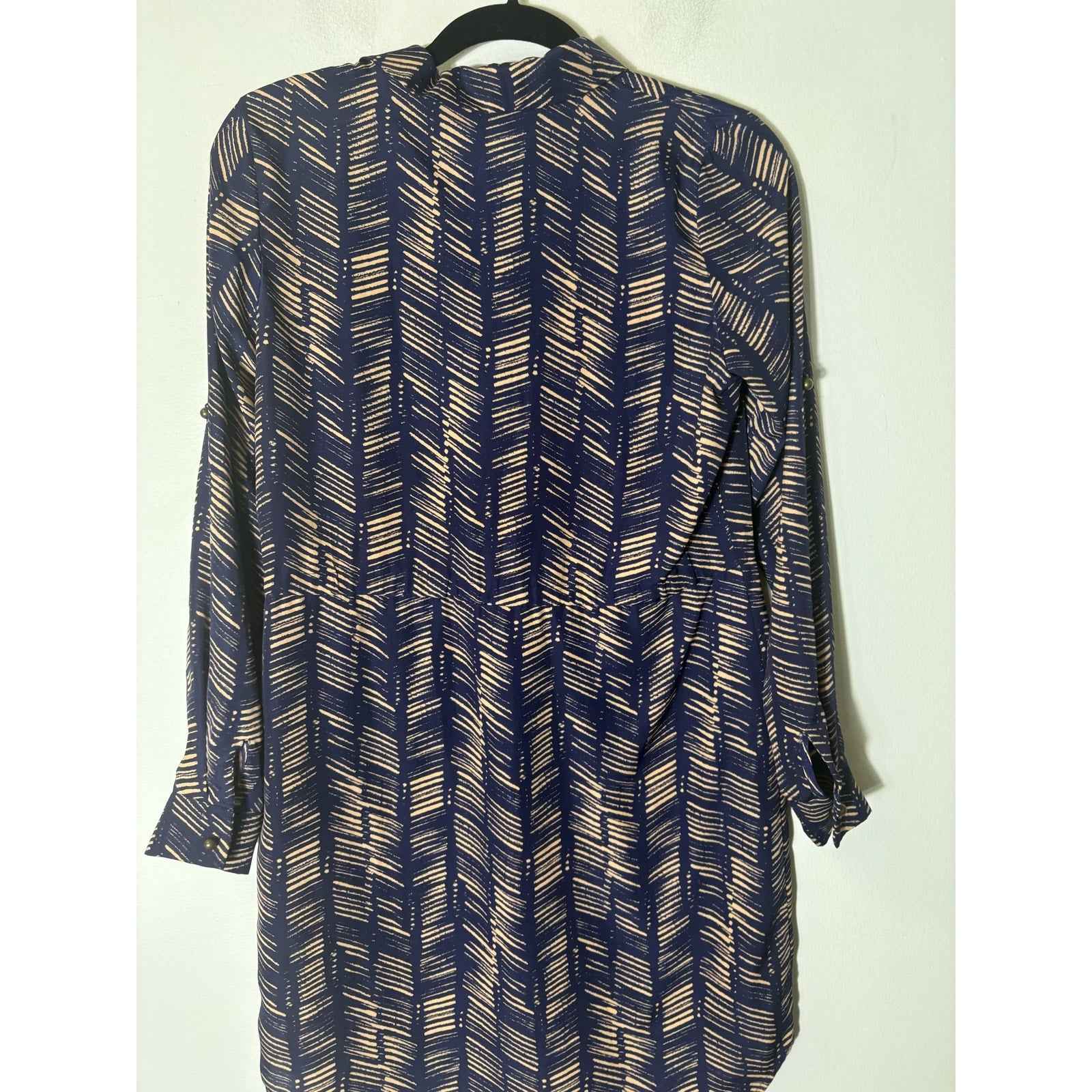 Maison Jules Navy Long Sleeve Button Up Knee Length Dress Sz S