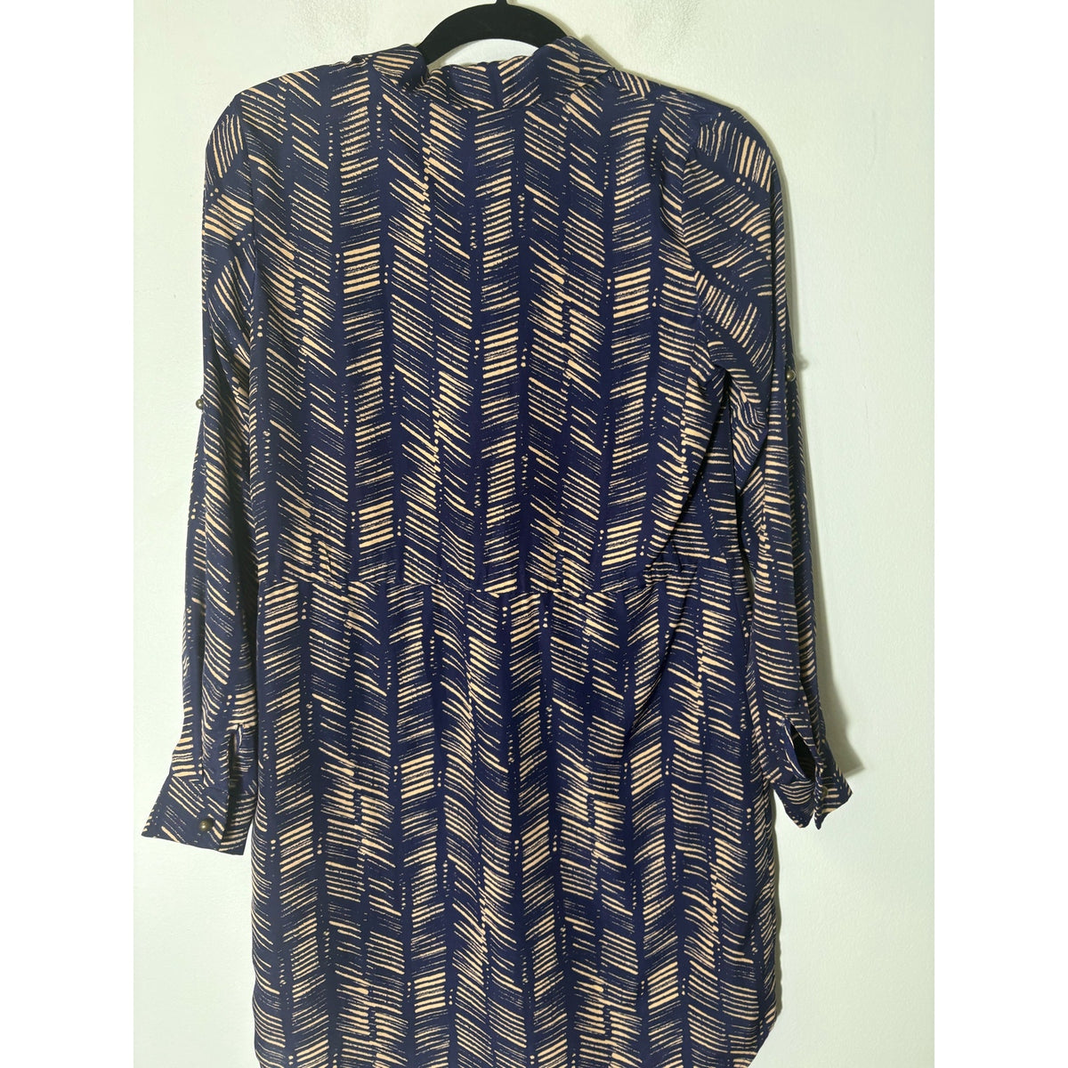 Maison Jules Navy Long Sleeve Button Up Knee Length Dress Sz S