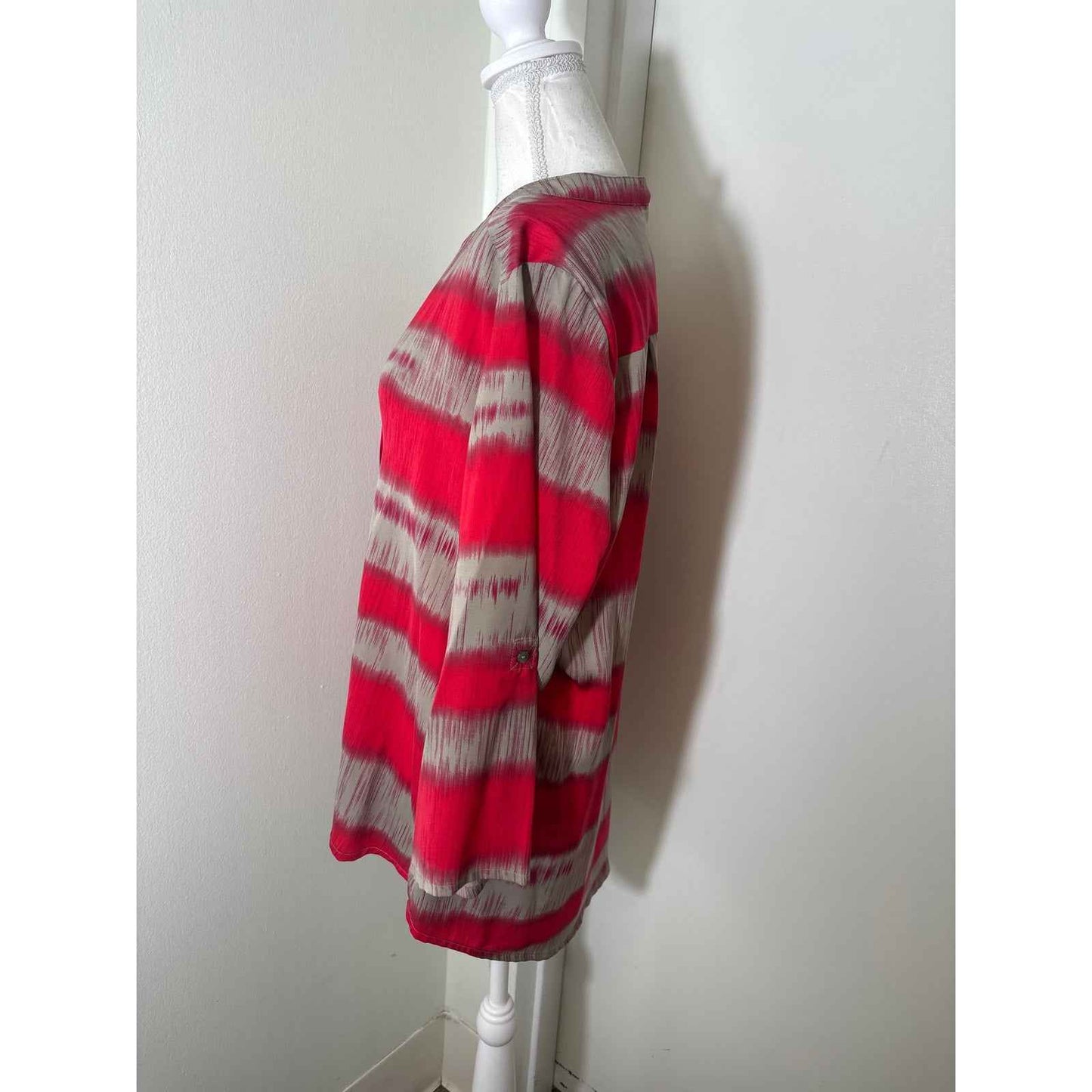 Lilla P Gray and Red Long Sleeve Blouse Sz Xl