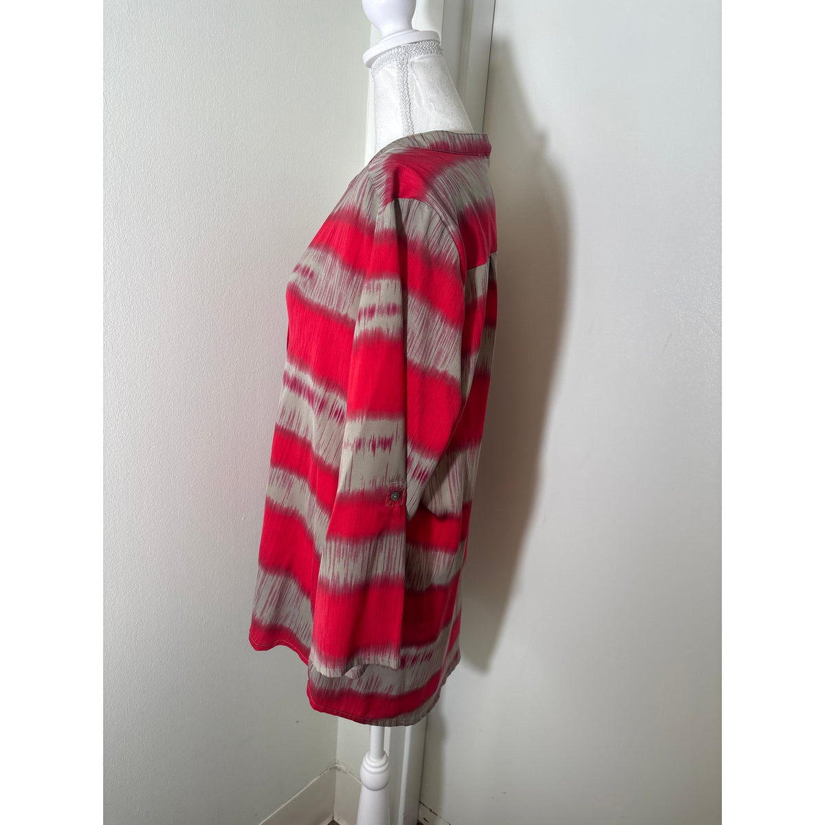 Lilla P Gray and Red Long Sleeve Blouse Sz Xl