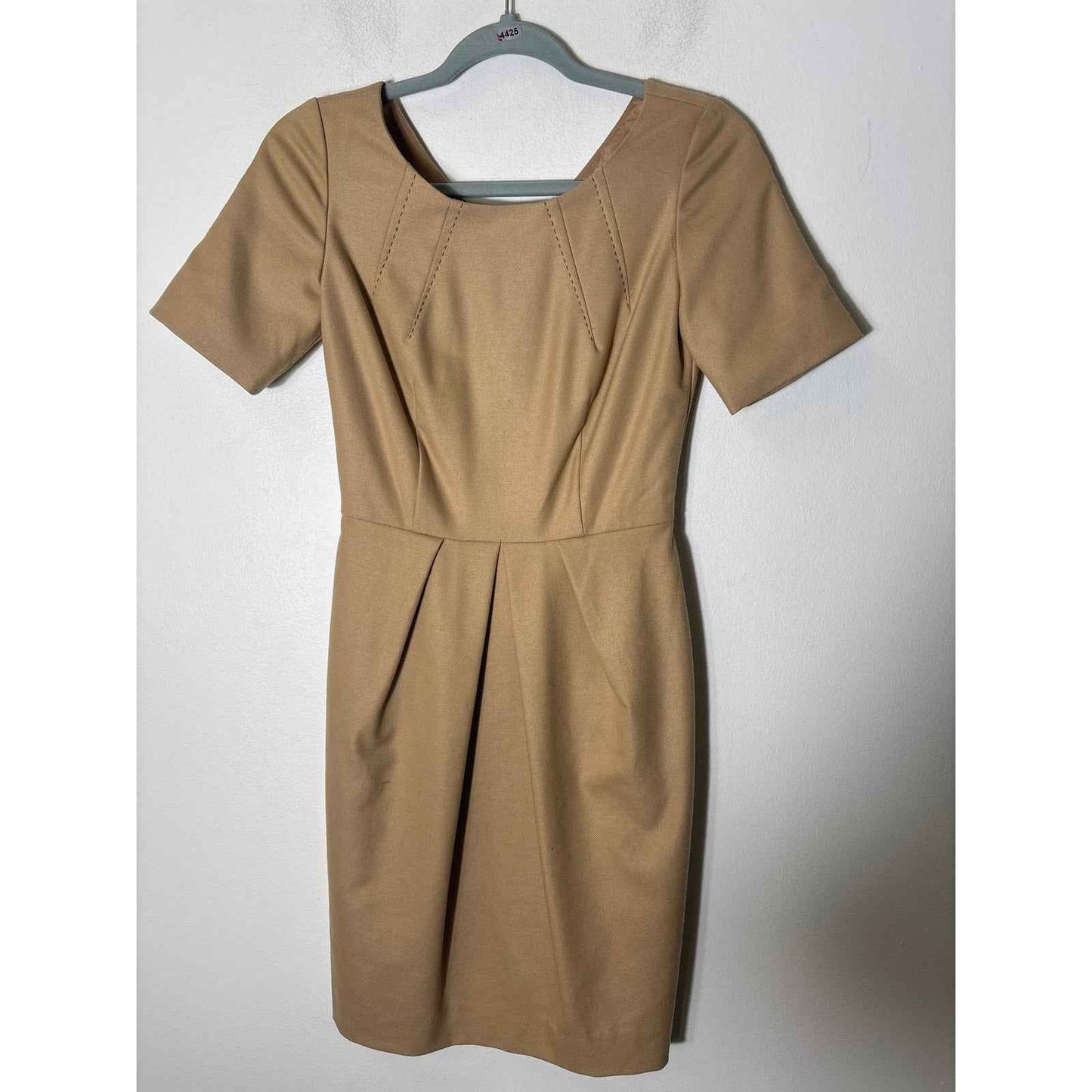 Antonio Melani Tan Short Sleeve Pleated Knee Length Sheath Dress Sz 0