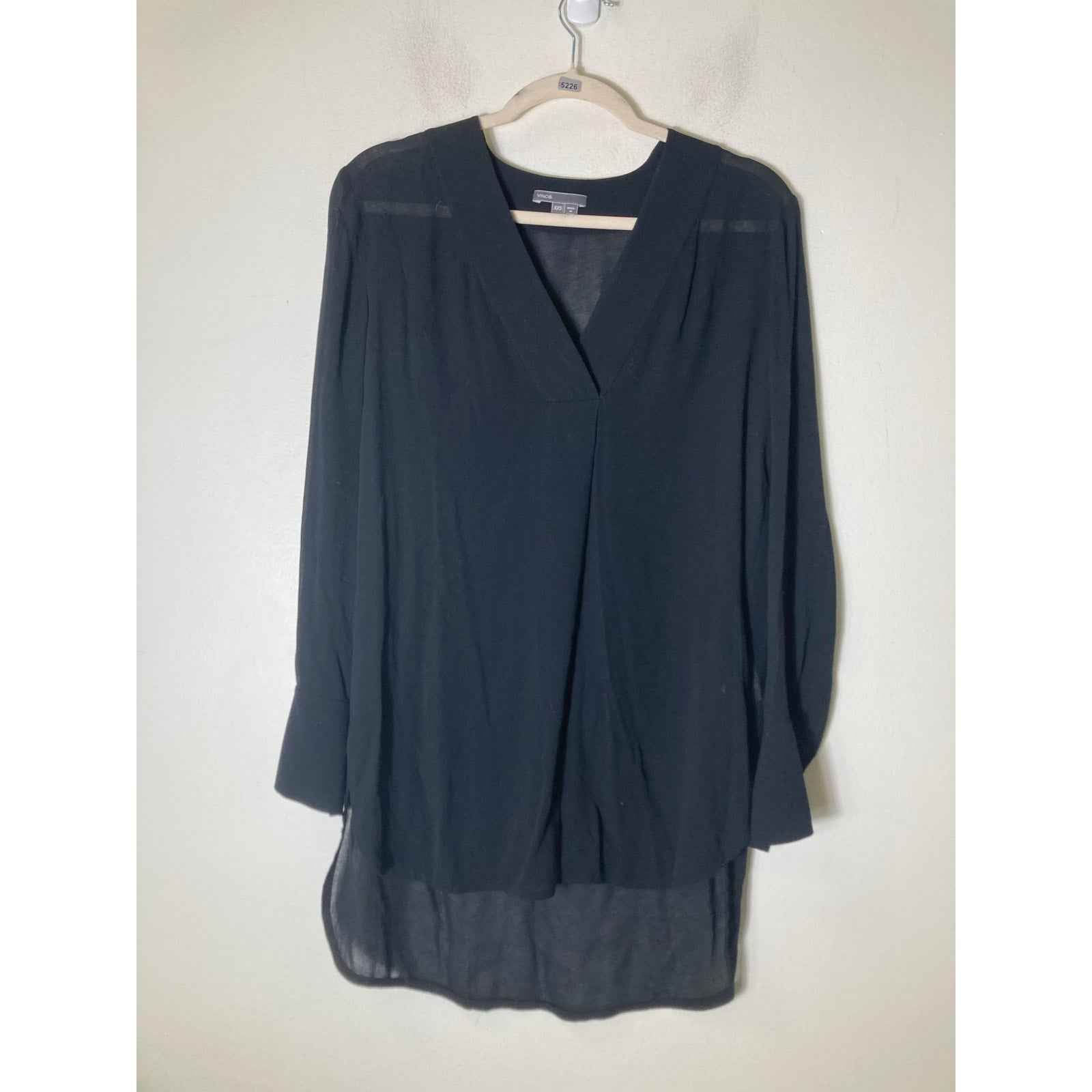 Vince Black Chiffon Hi Low Hem Shirt Sz XXS