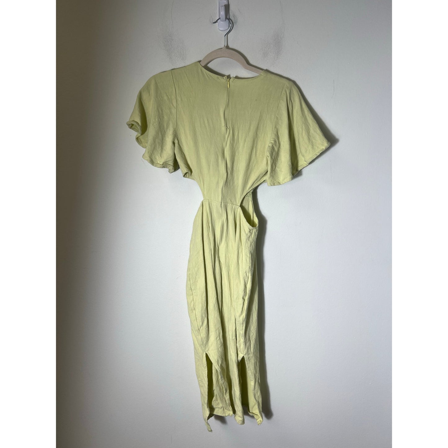 Lulu's Greenish Yellow Fluttersleeve Midi Dress Sz XS