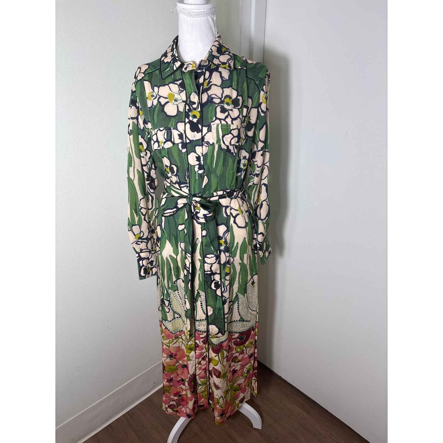 Smythe Tailored Shirt Dress Garden Floral Sz S
