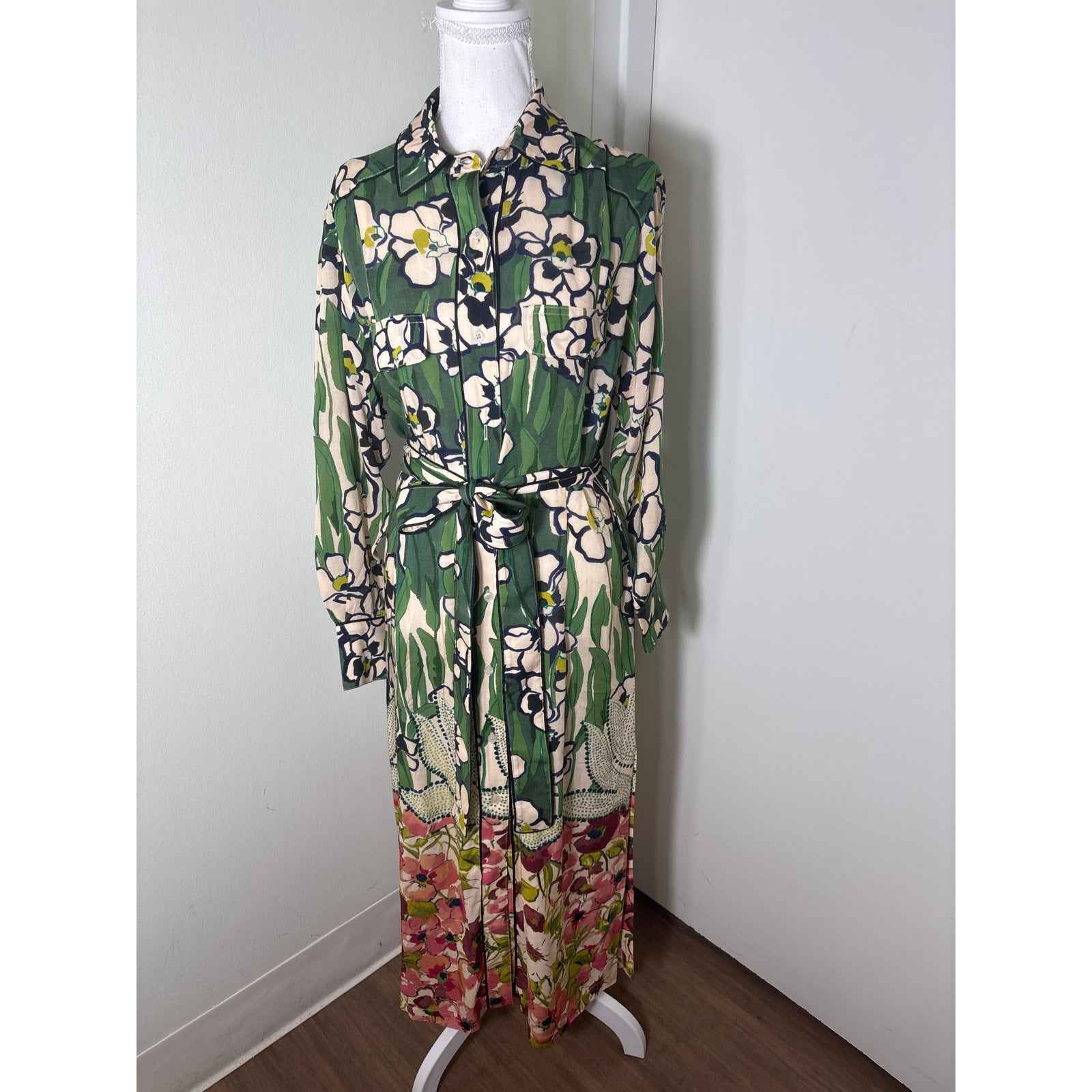 Smythe Tailored Shirt Dress Garden Floral Sz S