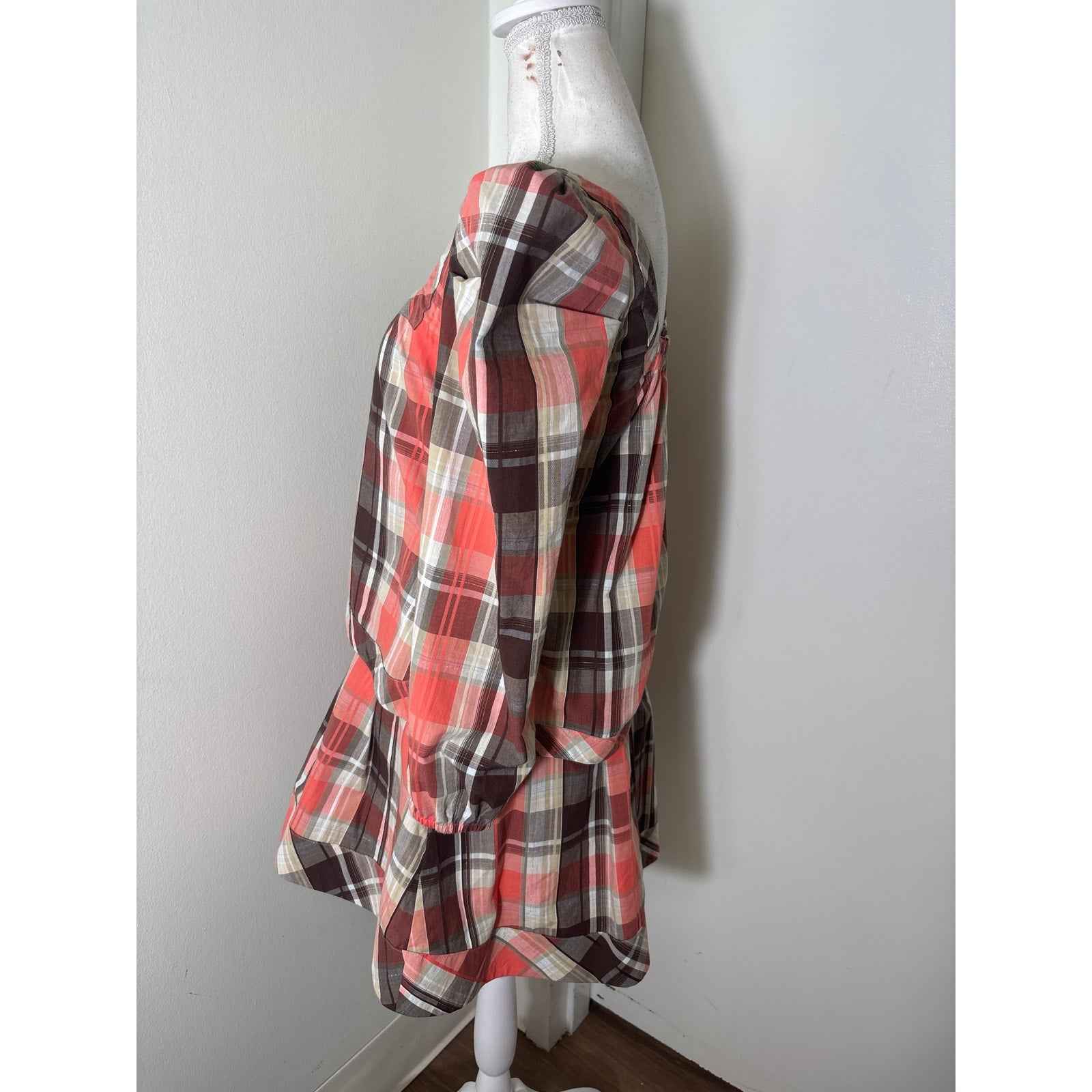 Buru Brown and Peach Tones Plaid Skirt Set Sz S