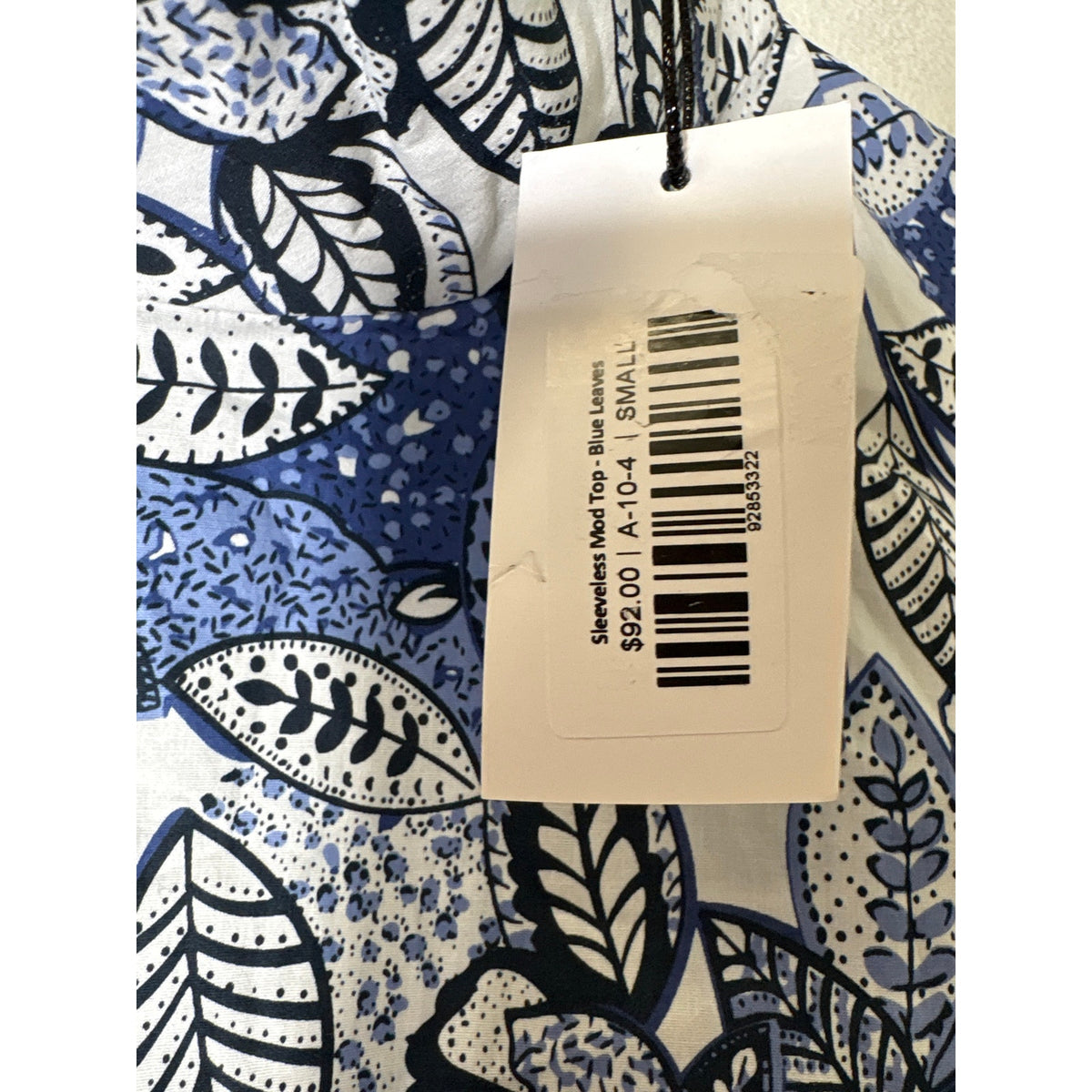 NWT Buru Sleeveless Blue Leaves Mod Top Sz S