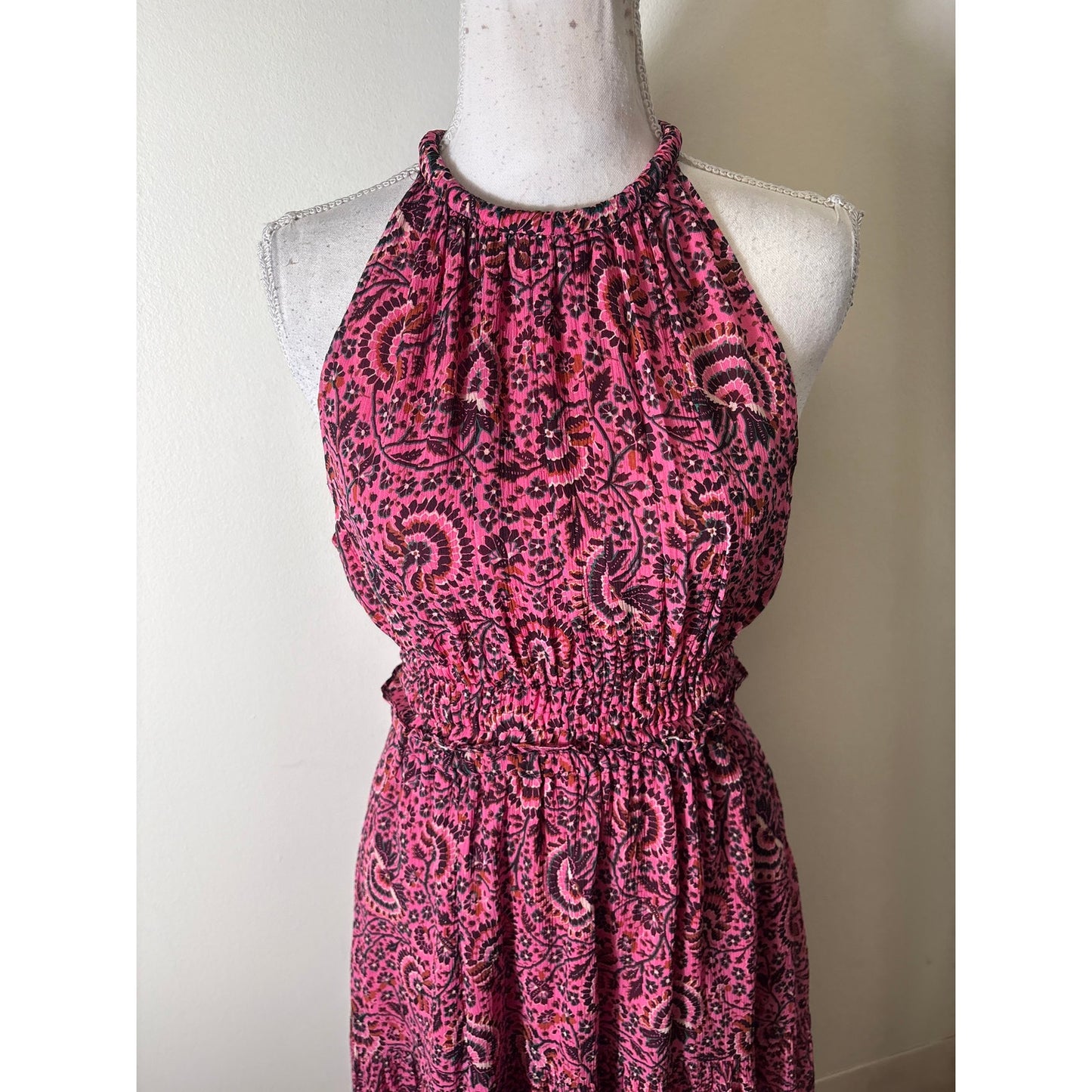 A.L.C Pink Silk Sleeveless Halter Smocked Waist Maxi Dress Sz 6