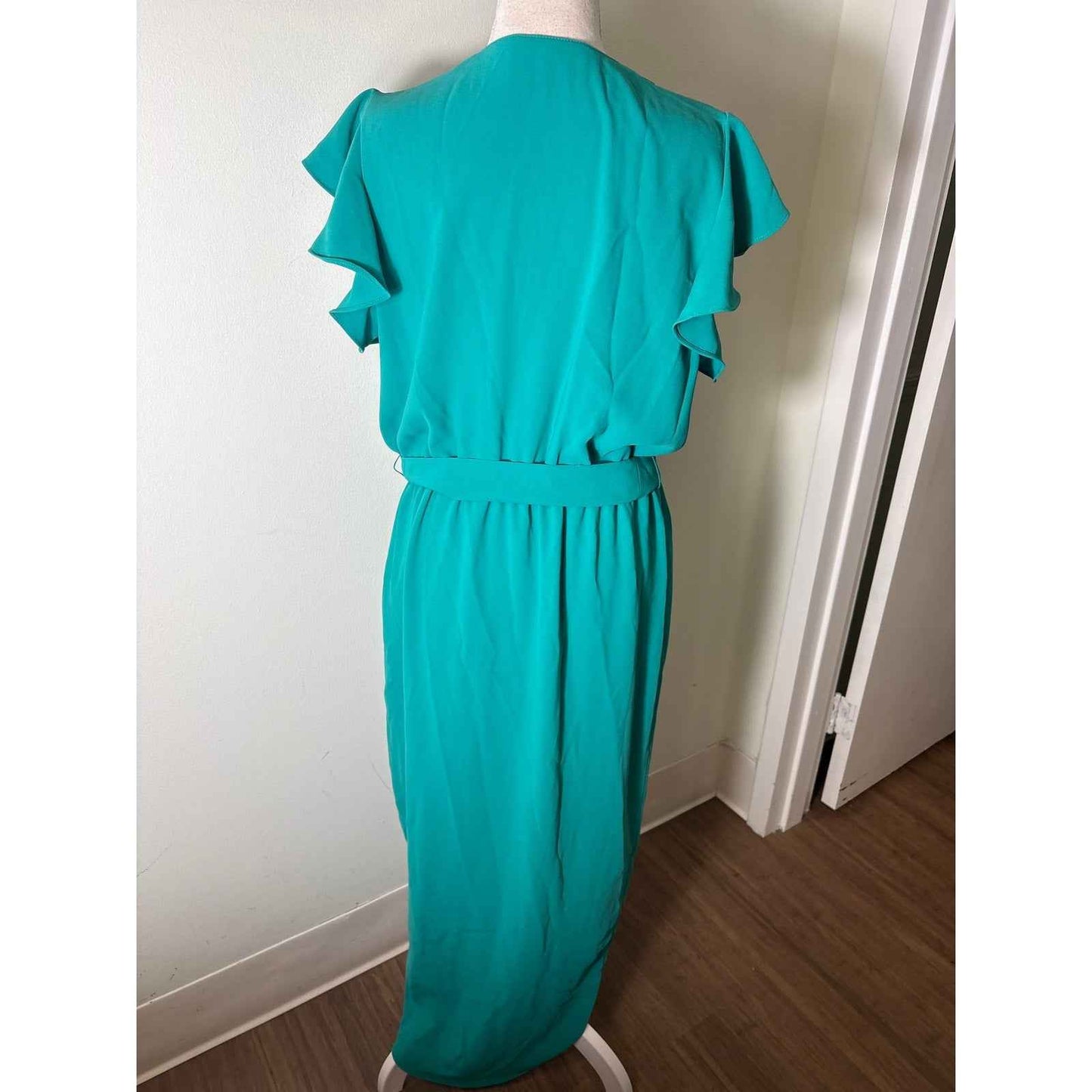 Amanda Uprichard Teal Green Flutter Sleeve Special Occasion Dress Sz L
