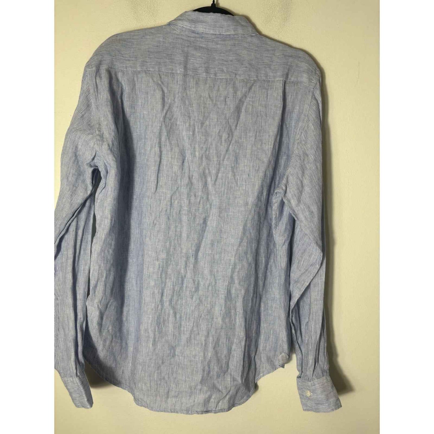 Men's Hartford Blue and White Linen Long Sleeve Button Down Sz L
