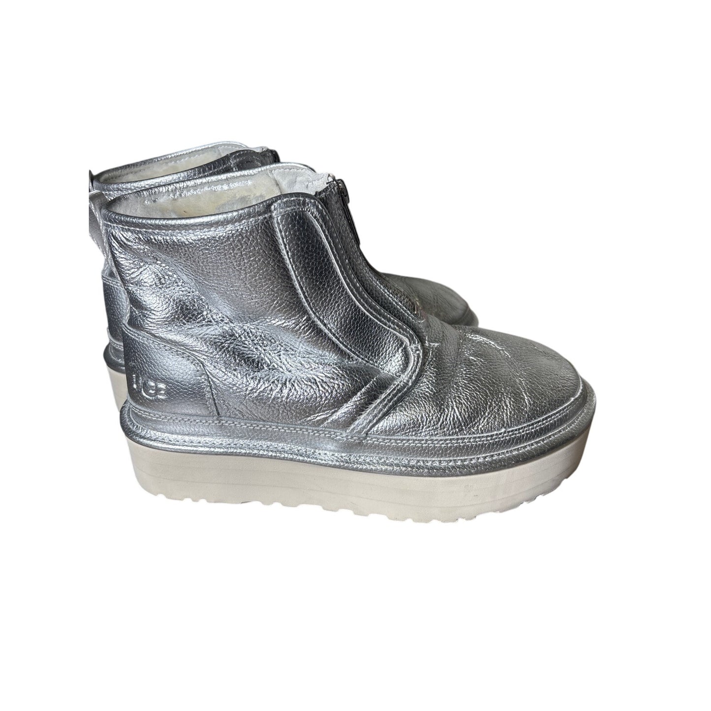 Ugg Metallic Silver Platform Fur Lined Platform Boots Sz 8
