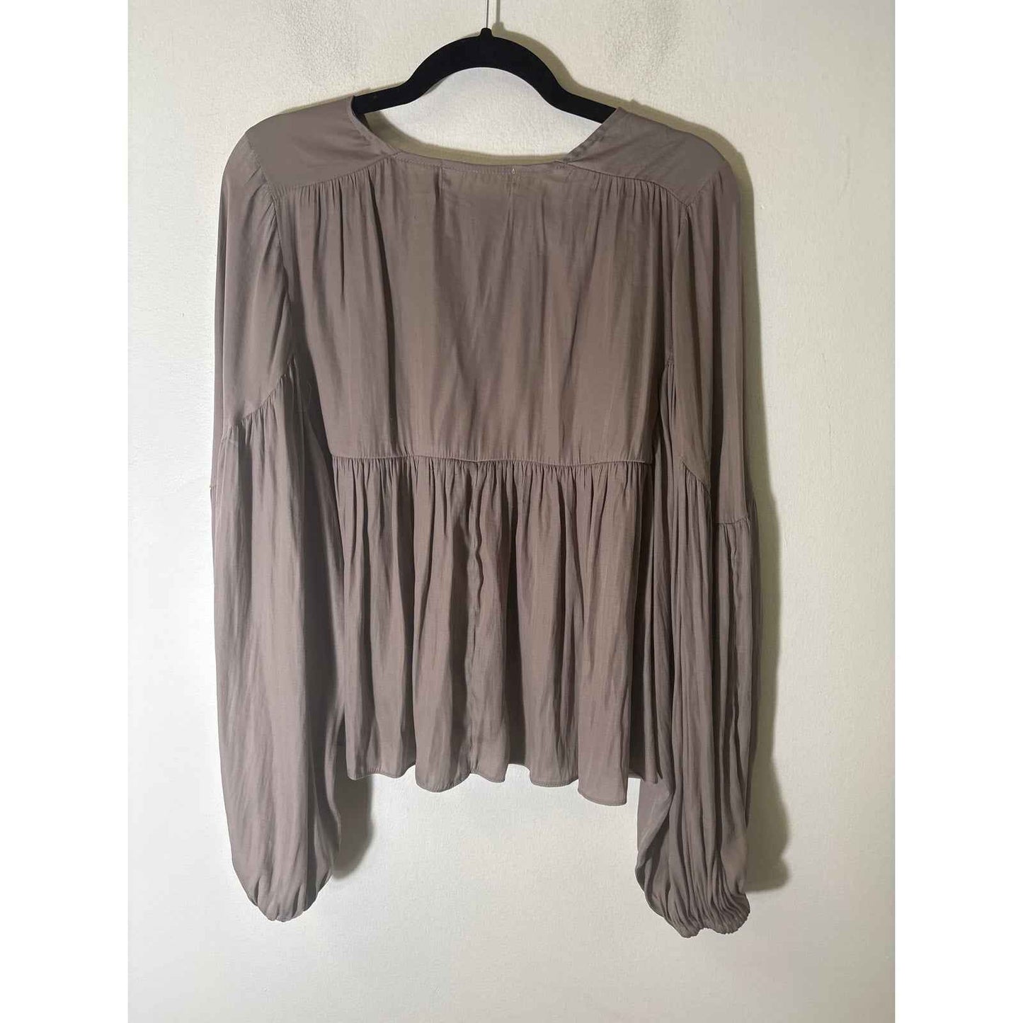 Pants Store Taupe Long Puff Sleeve Boho Top Sz M