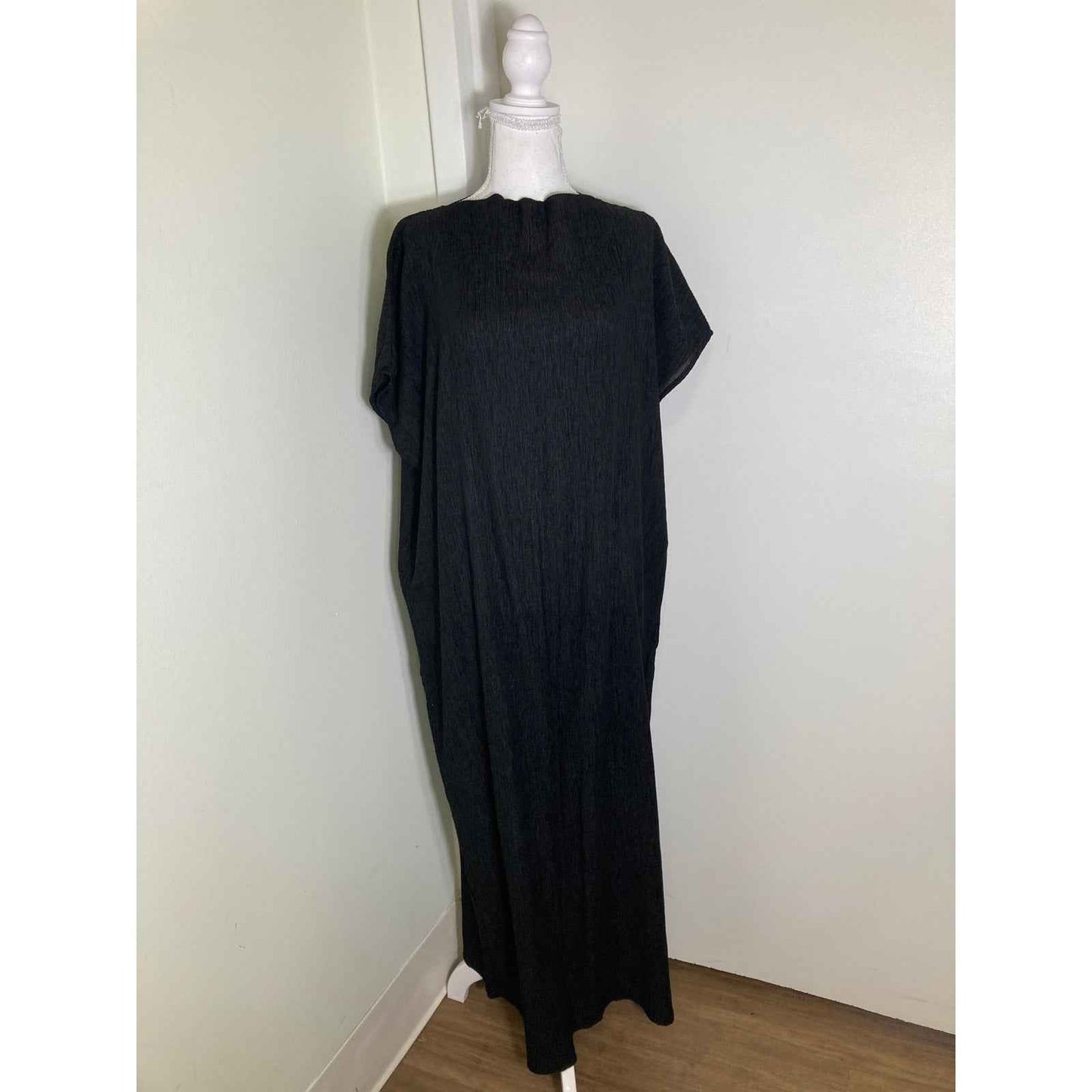 Cos Black Crinkle Maxi Dress Sz 6