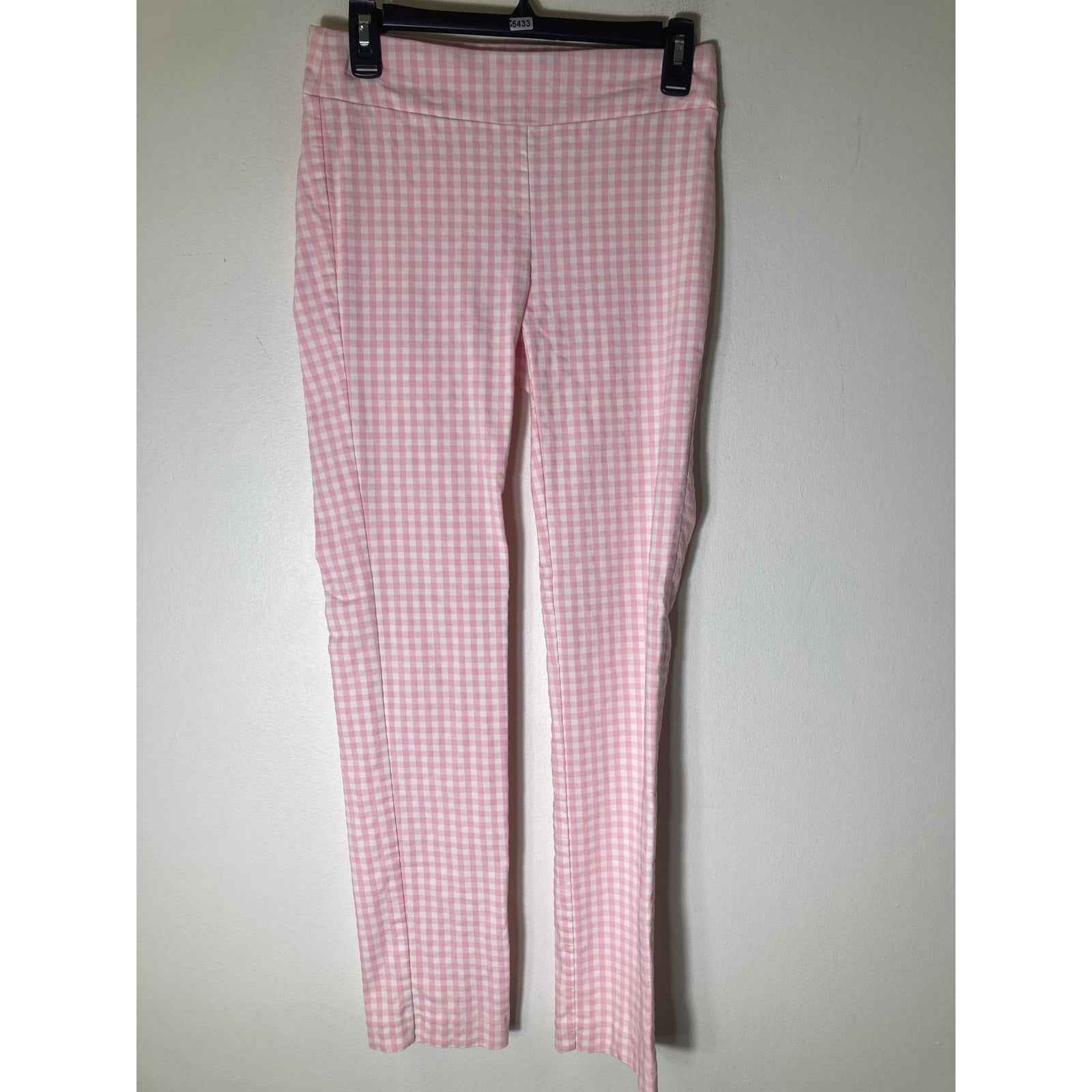 J. McLaughlin Pink Checked Pull On Skinny Ankle Pants Sz 4