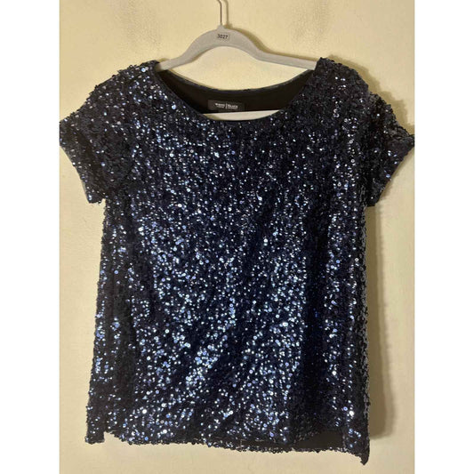 White House Black Market Navy Short Sleeve Sequin Top Sz X