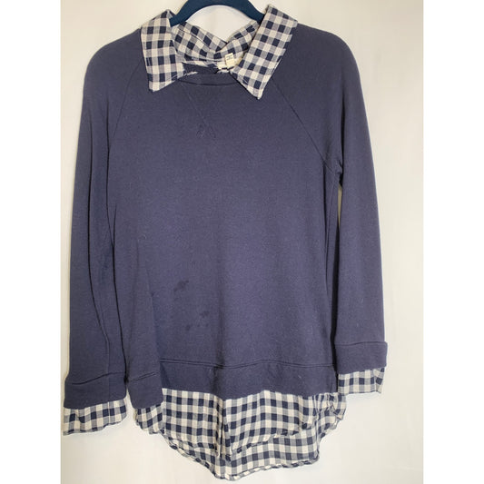 Soft Brand Navy Blue Two-Fer Sweatshirt Button Down Sz XS