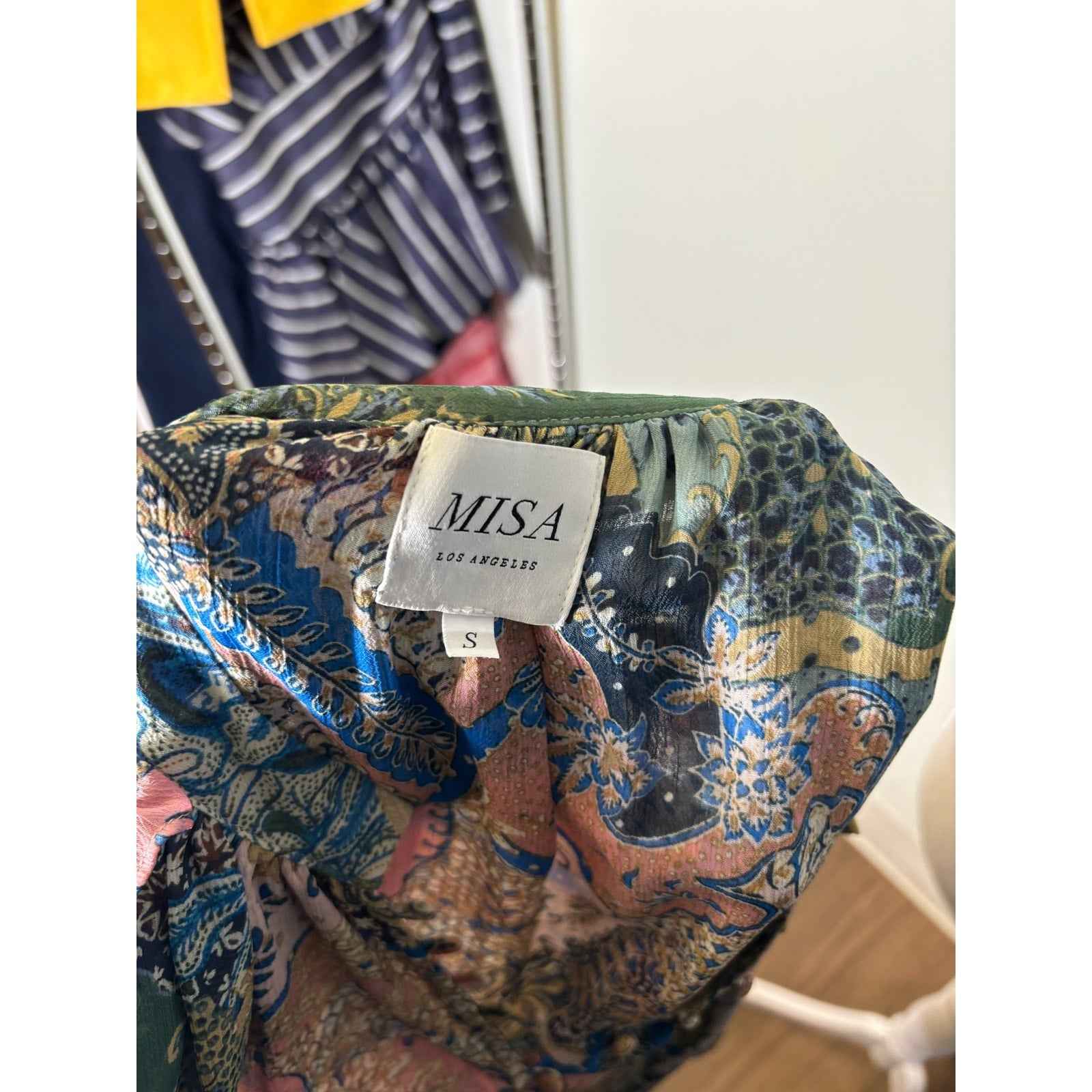 Misa PINK AND BLUE Pattern Button Up Blouse Sz s