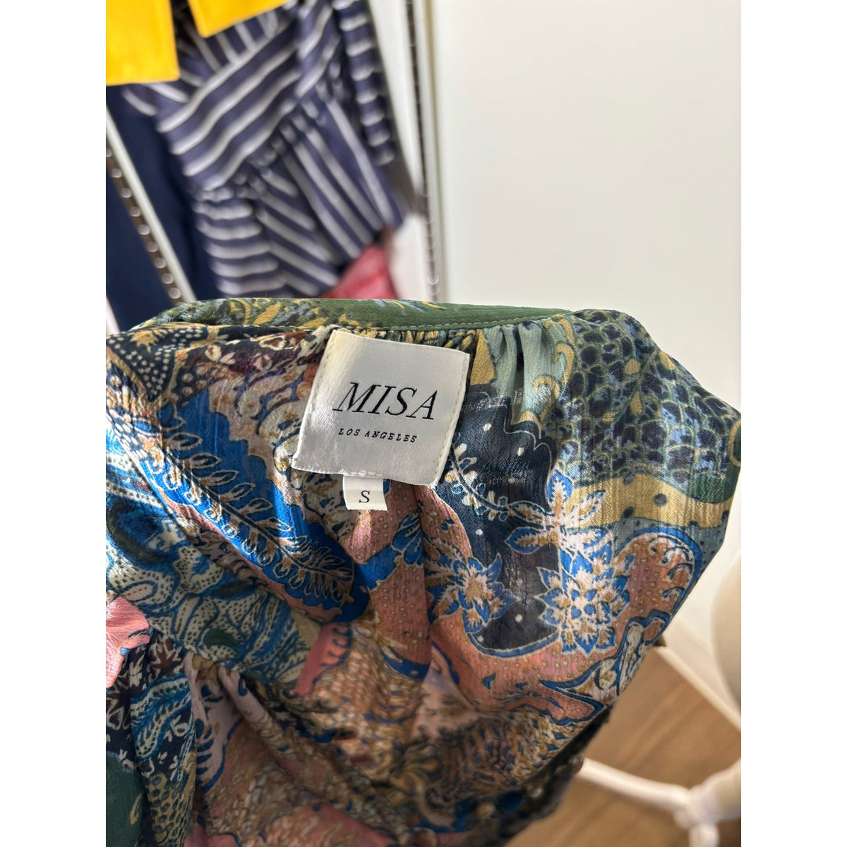 Misa PINK AND BLUE Pattern Button Up Blouse Sz s