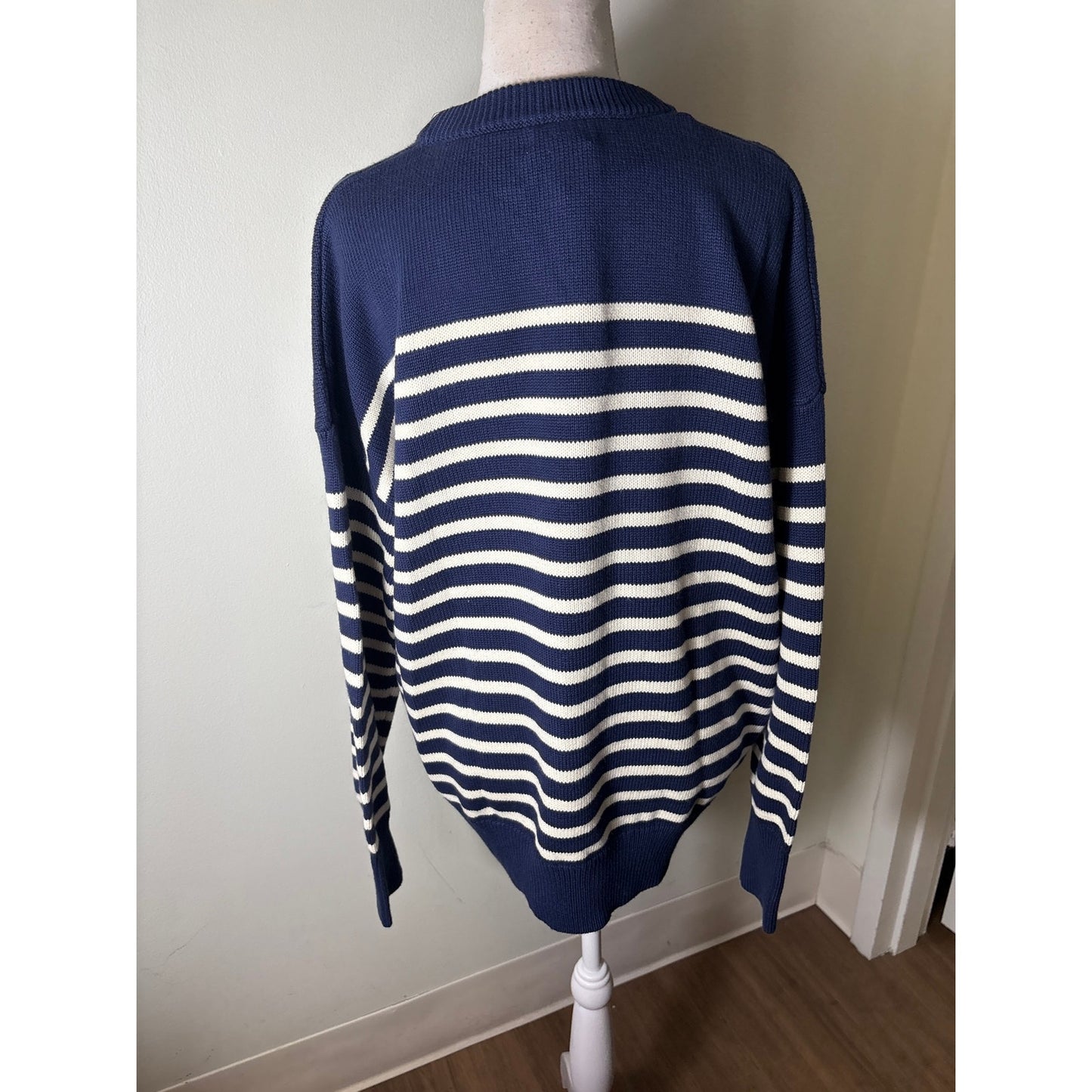 NWT Minnow Navy and Cream Stripe Knit Sweater Sz XL