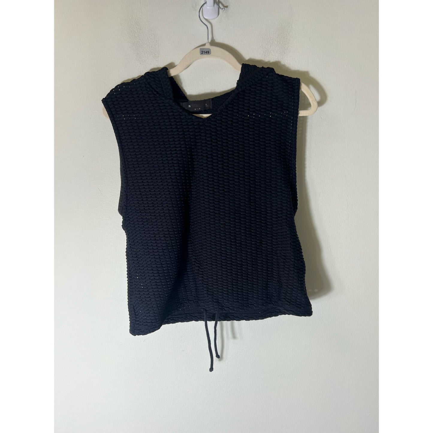 Lanston Sport Black Knit Sleeveless Hooded Top Sz M