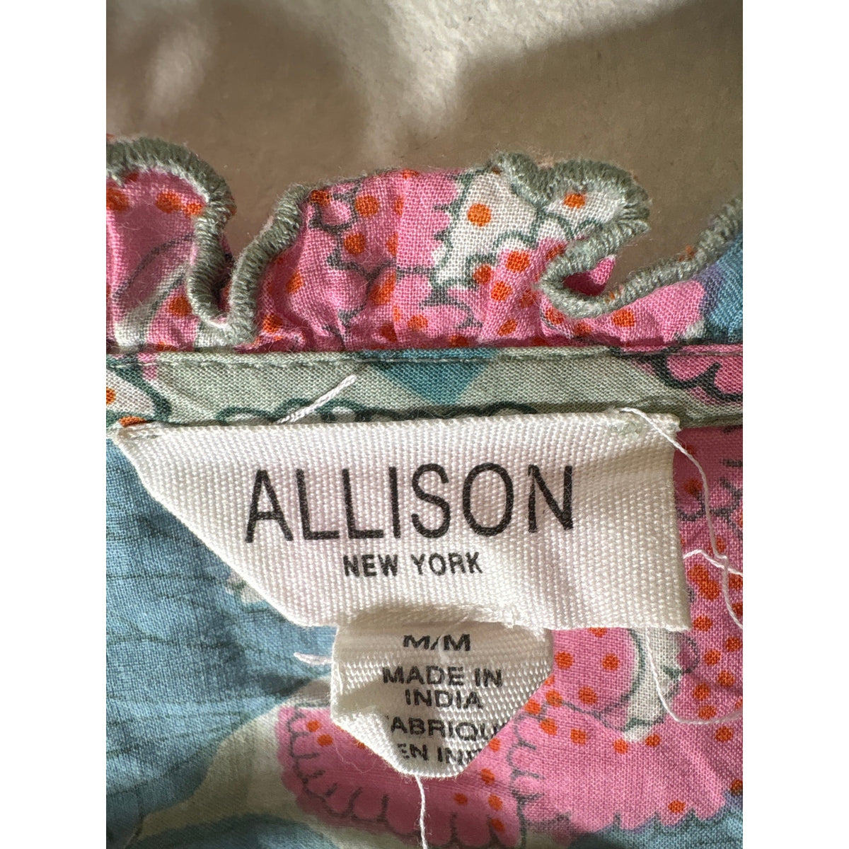 Allison Pink and Green Flutter Sleeve Cotton Top Sz M