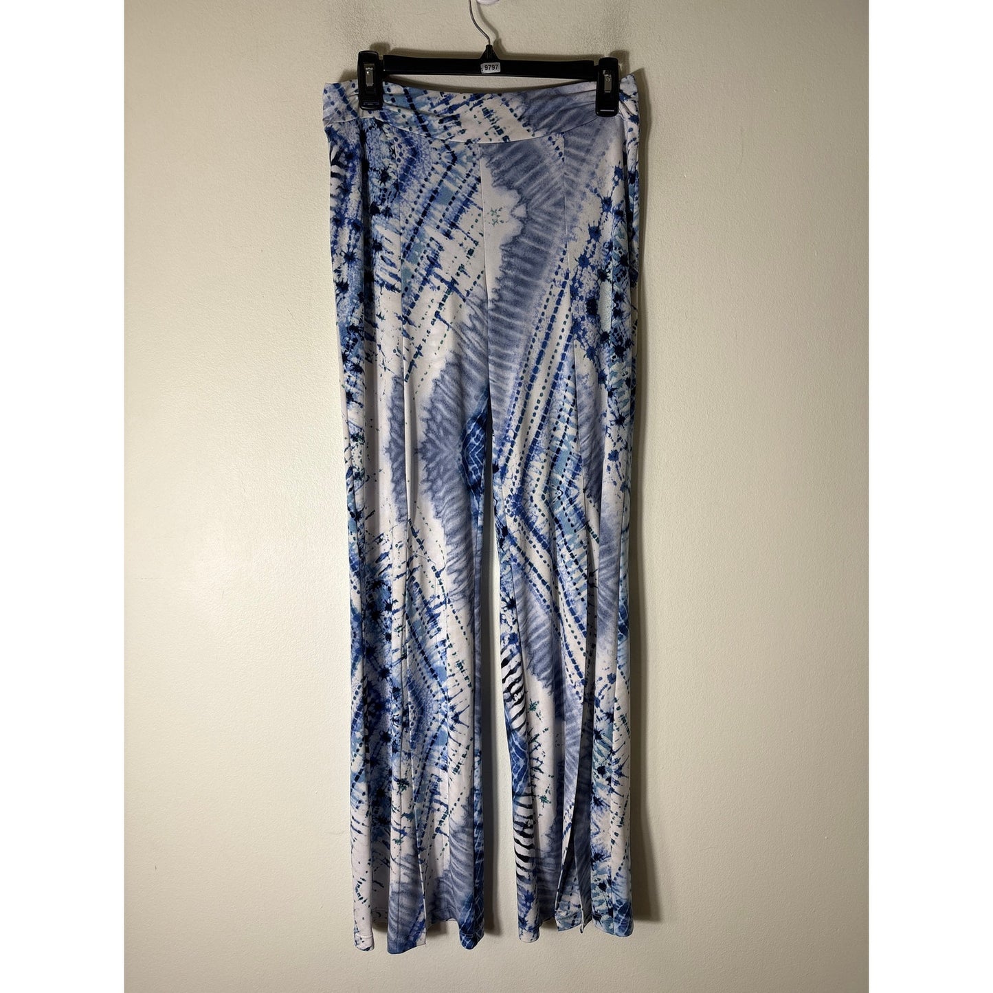 Clara Sun Woo Blue Tie Dye Pull On Flowy Flare Leg Pants Sz M